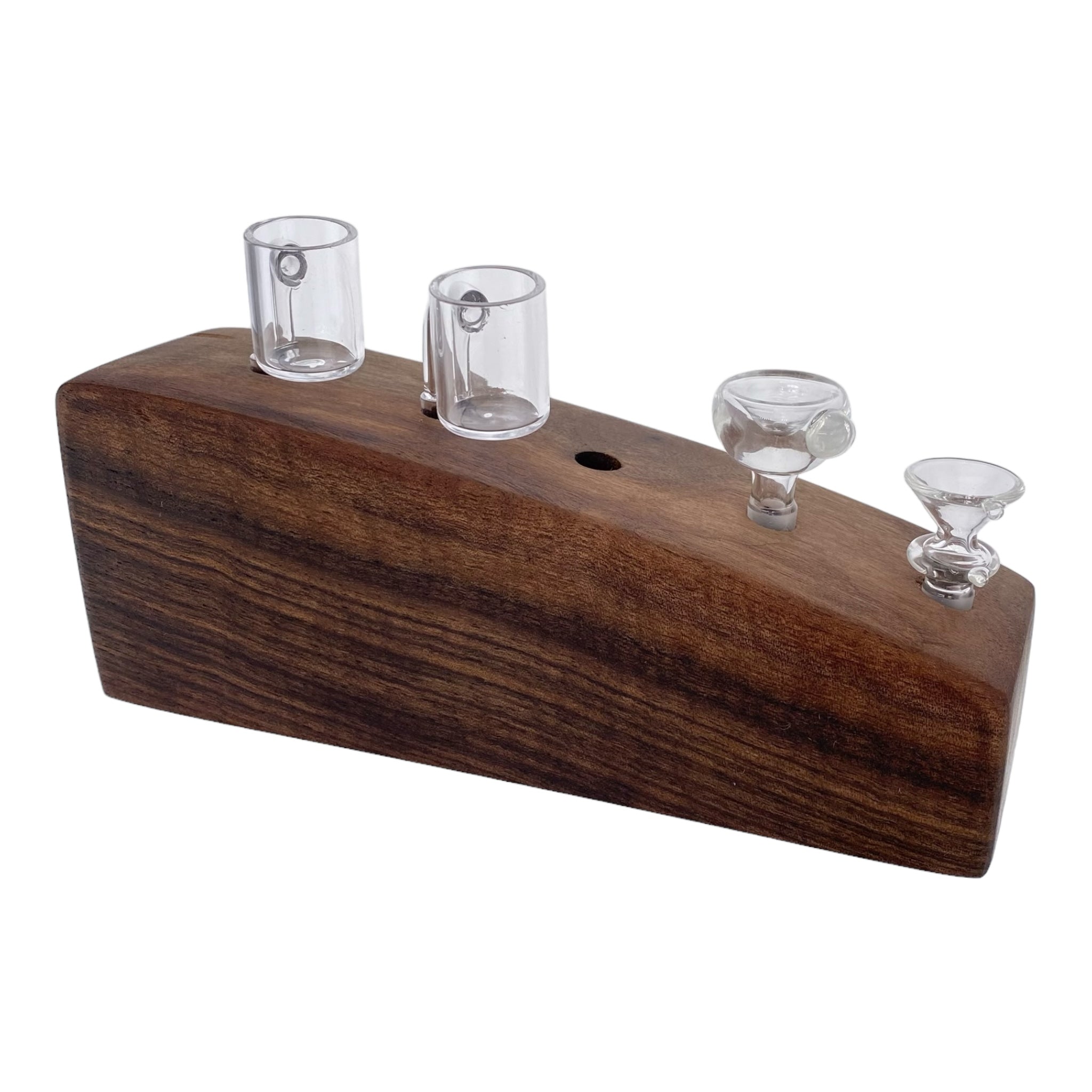 5 Hole Wood Display Stand Holder For 10mm Bong Bowl Pieces Or Quartz Bangers - Black Walnut