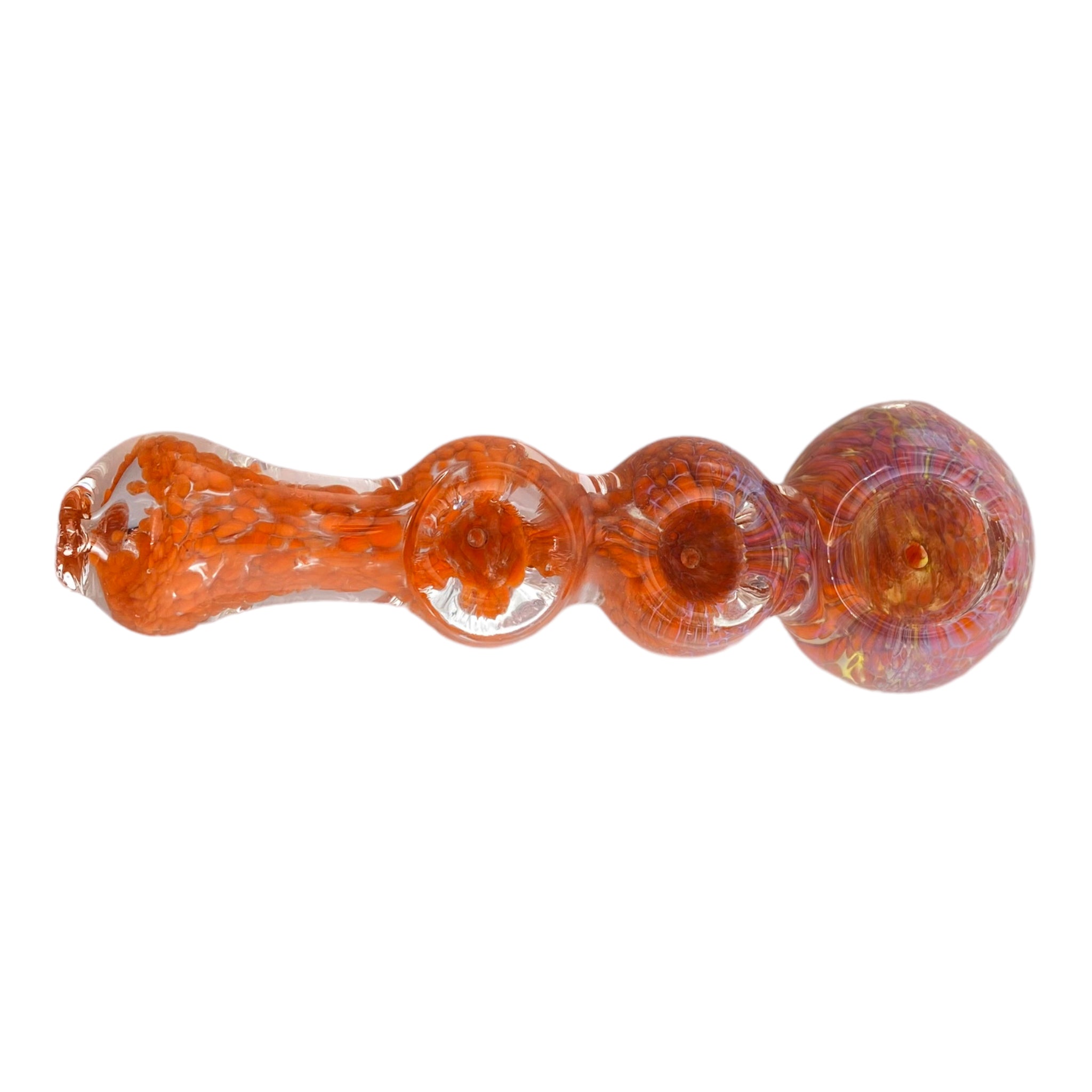 Custom Triple Bowl Glass Pipe With Orange Inside Out Frit