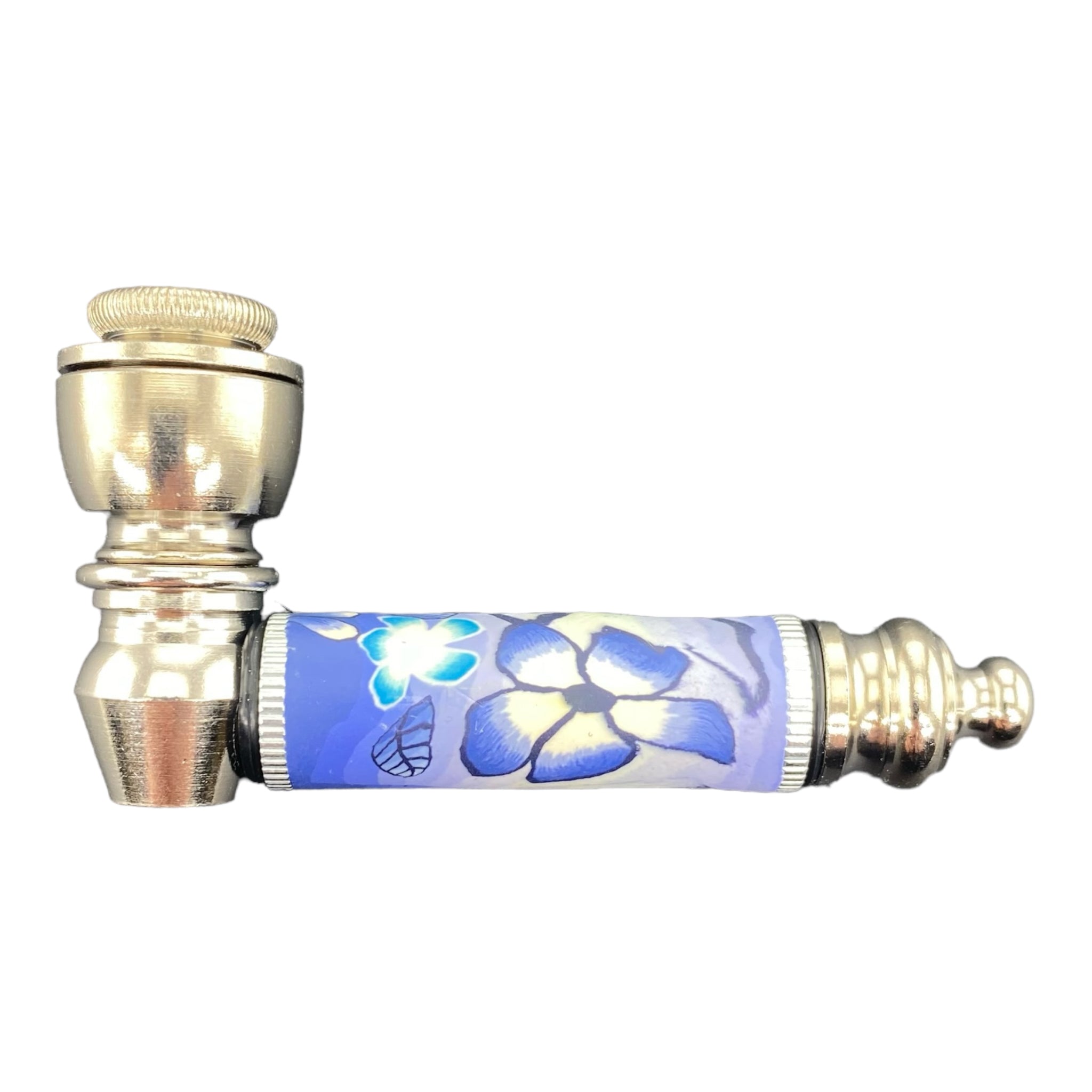 Metal Hand Pipes - Silver Chrome Hand Pipe With Purple Cherry Blossoms