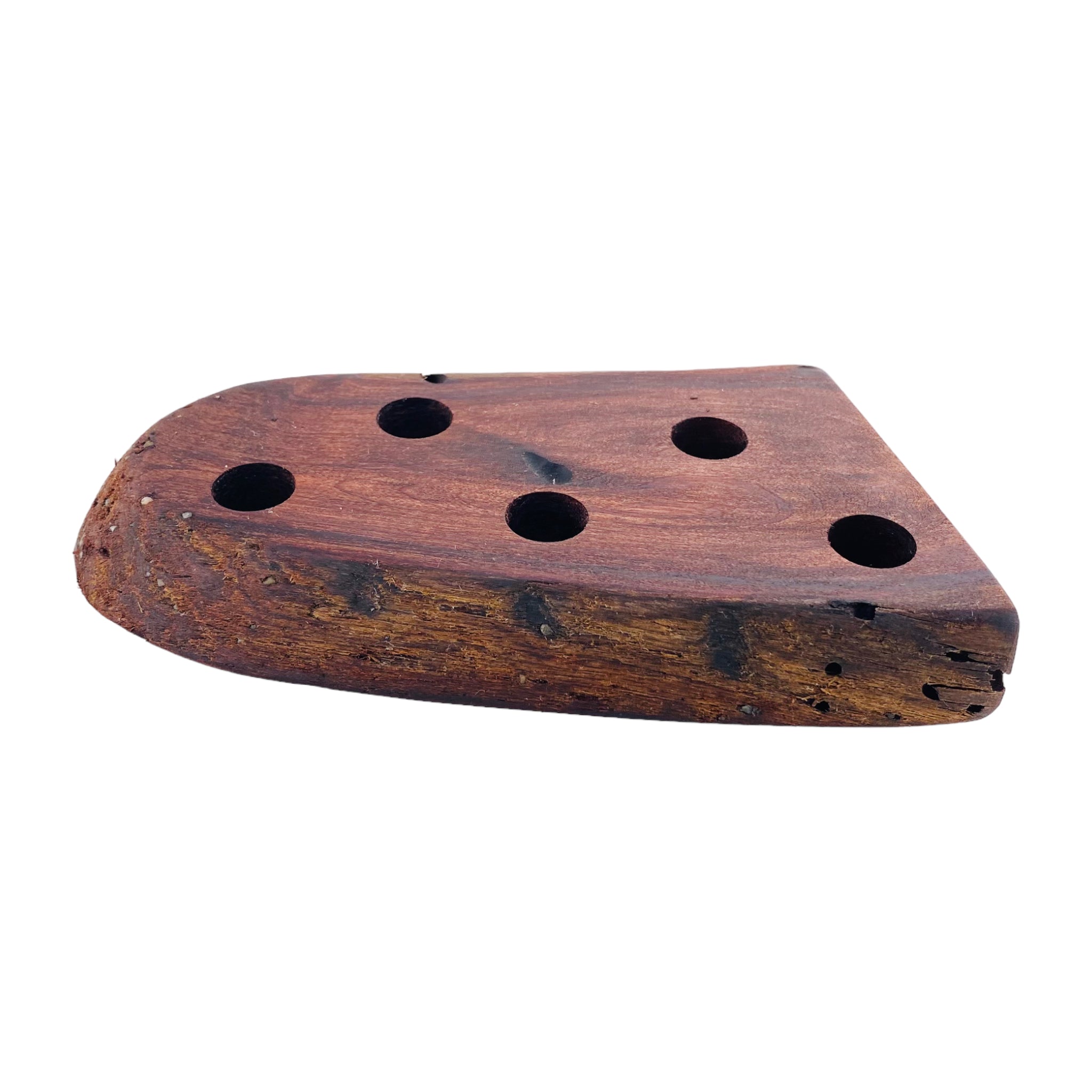 5 Hole Wood Display Stand Holder For 14mm Bong Bowl Pieces Or Quartz Bangers - Red Wood Burl With Live Edge #2