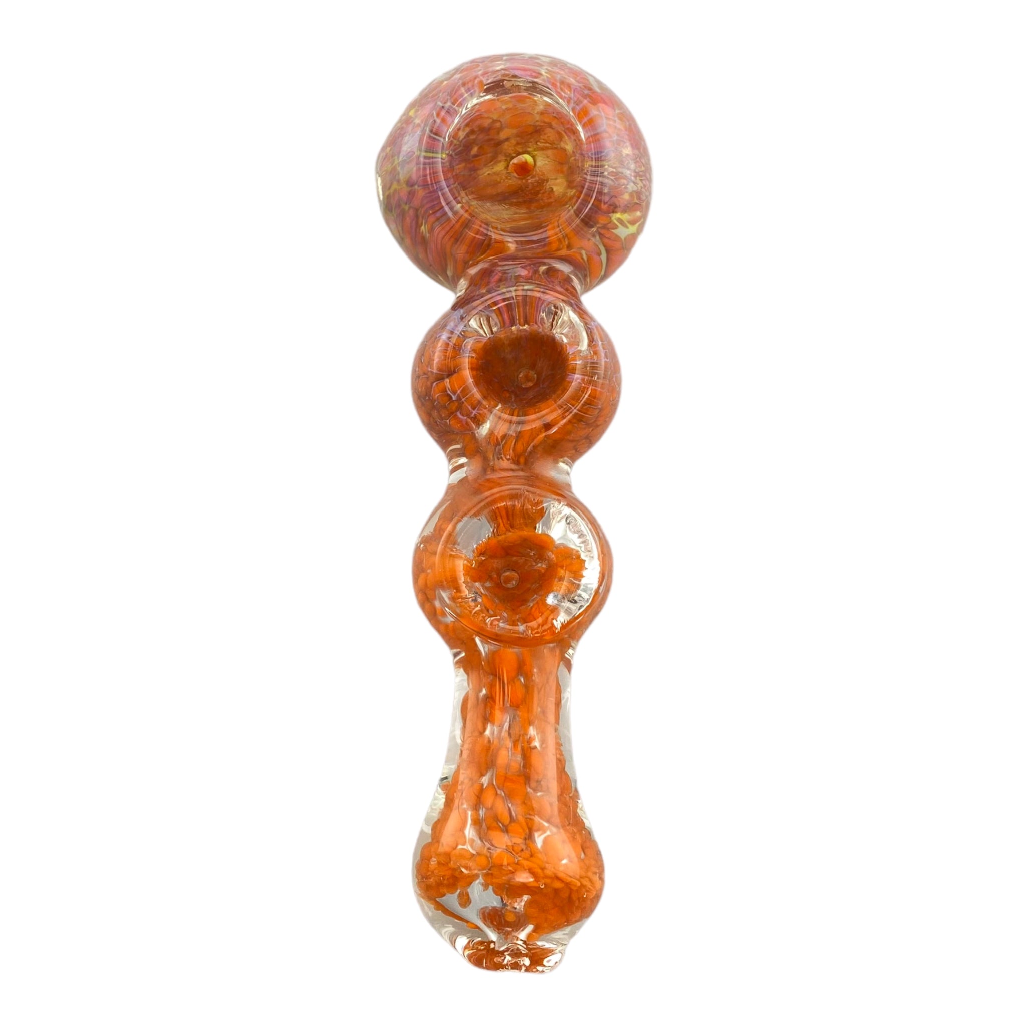 Custom Triple Bowl Glass Pipe With Orange Inside Out Frit