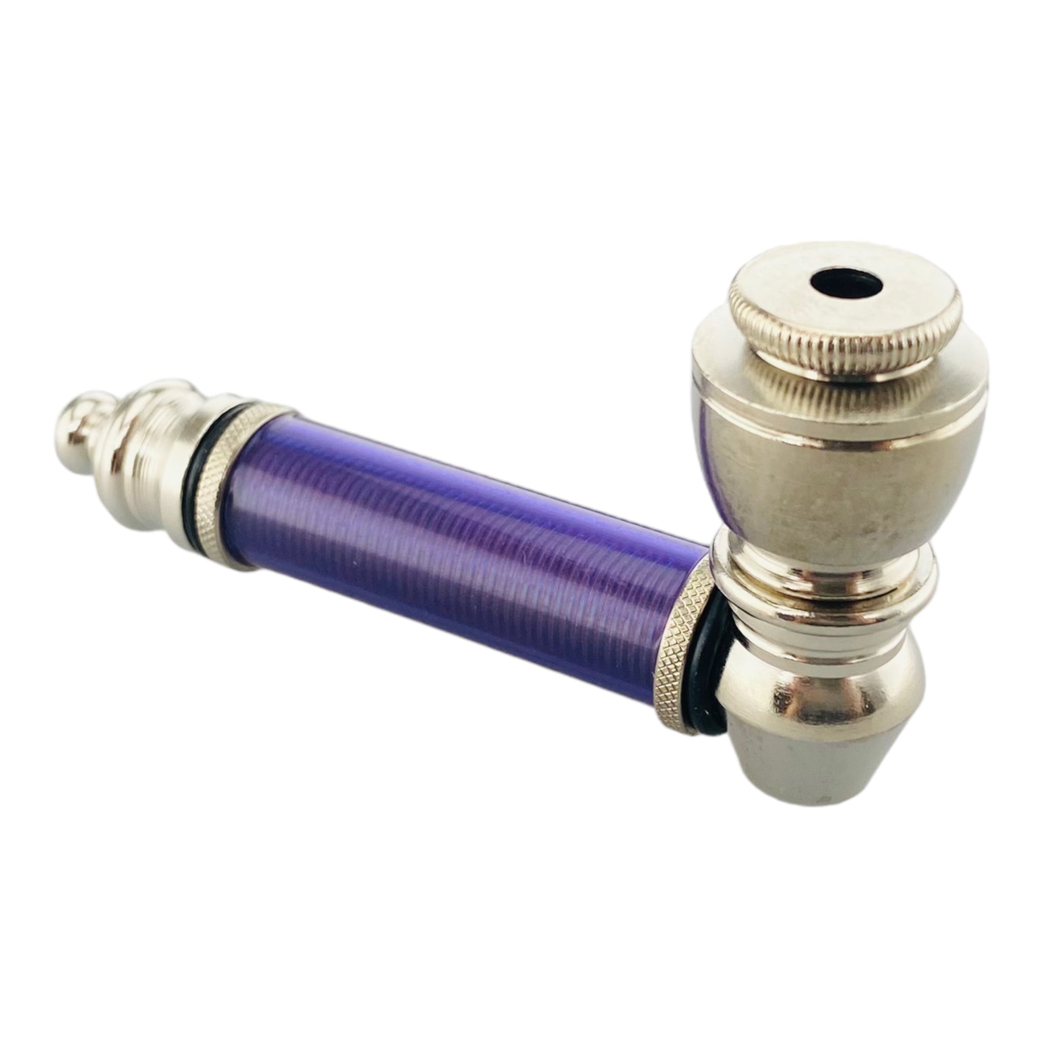 Silver Chrome Hand Pipe With Purple Plastic Stem