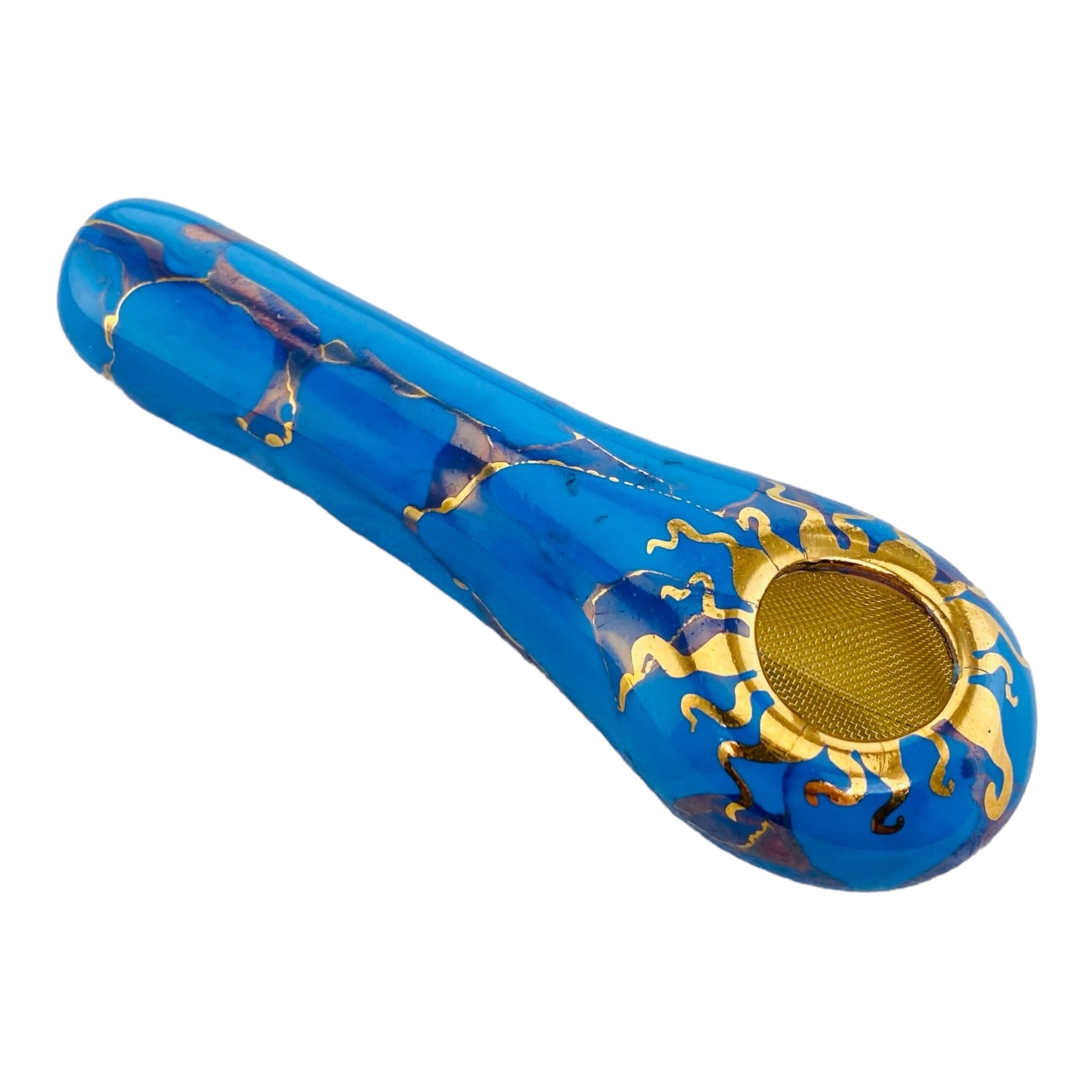 cute and girly Blue Ceramic Hand Pipe Basic Spoon with brass screen for sale