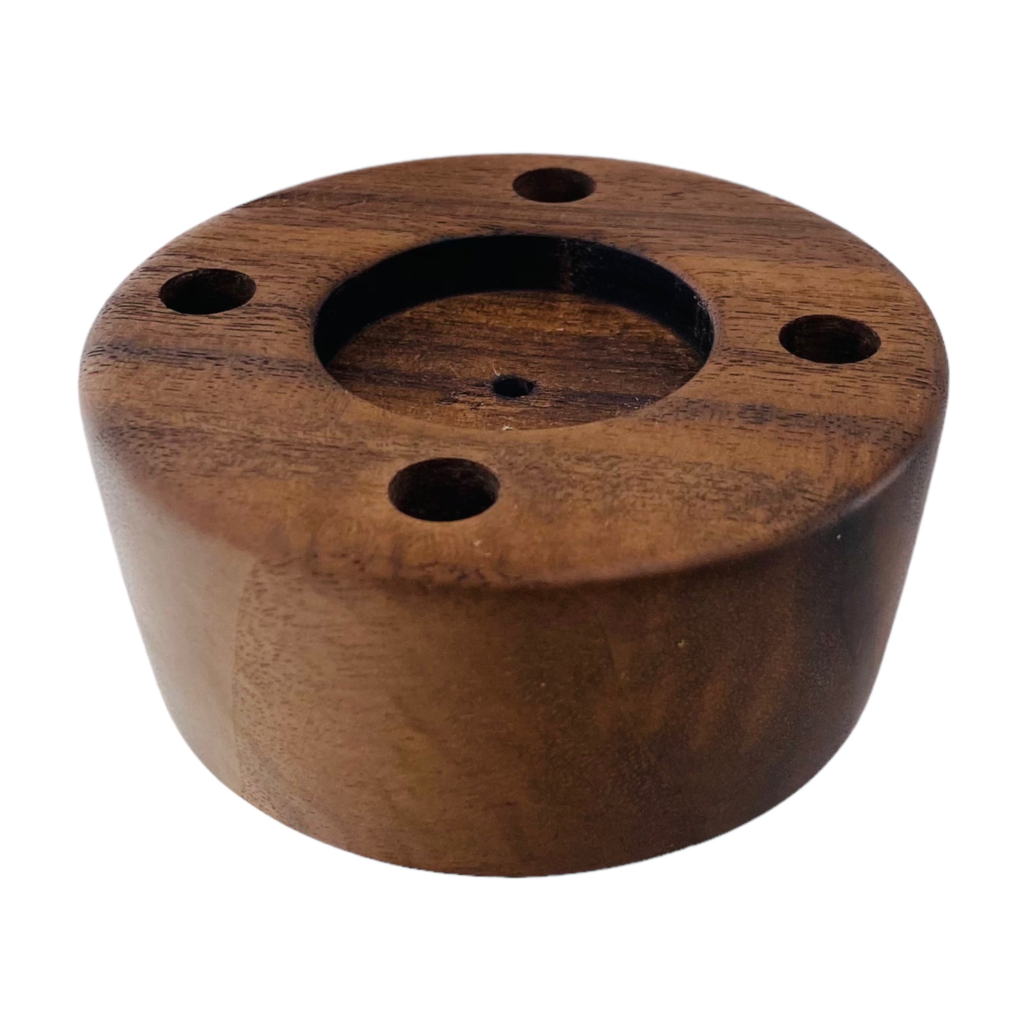Round 4 Hole Wood Display Stand Holder For 10mm Bong Bowl Pieces Or Quartz Bangers - Black Walnut