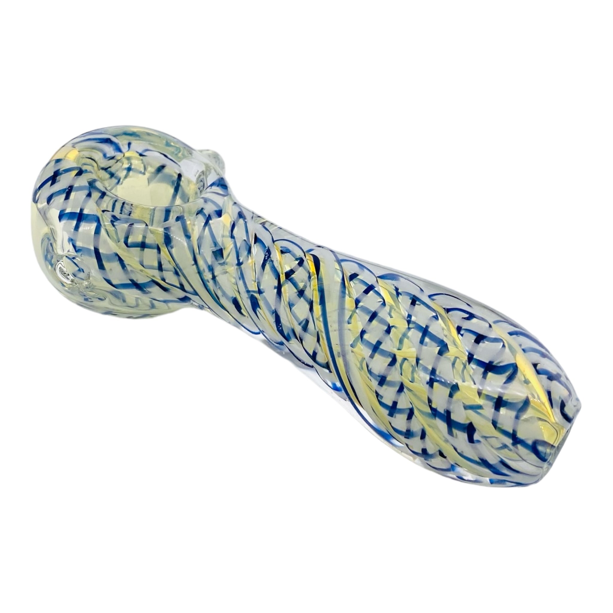 cheap american made Glass Hand Pipe Blue Latticino Twist for sale