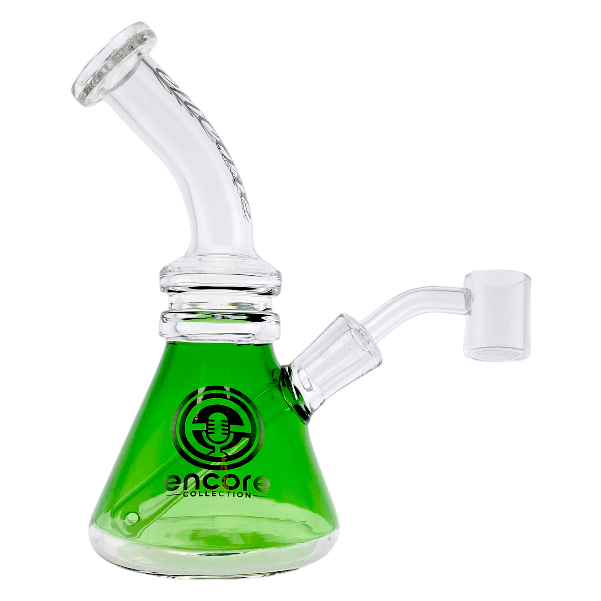 Encore Glass - Beaker Base Dab Rig Bent Mouthpiece And Green Base