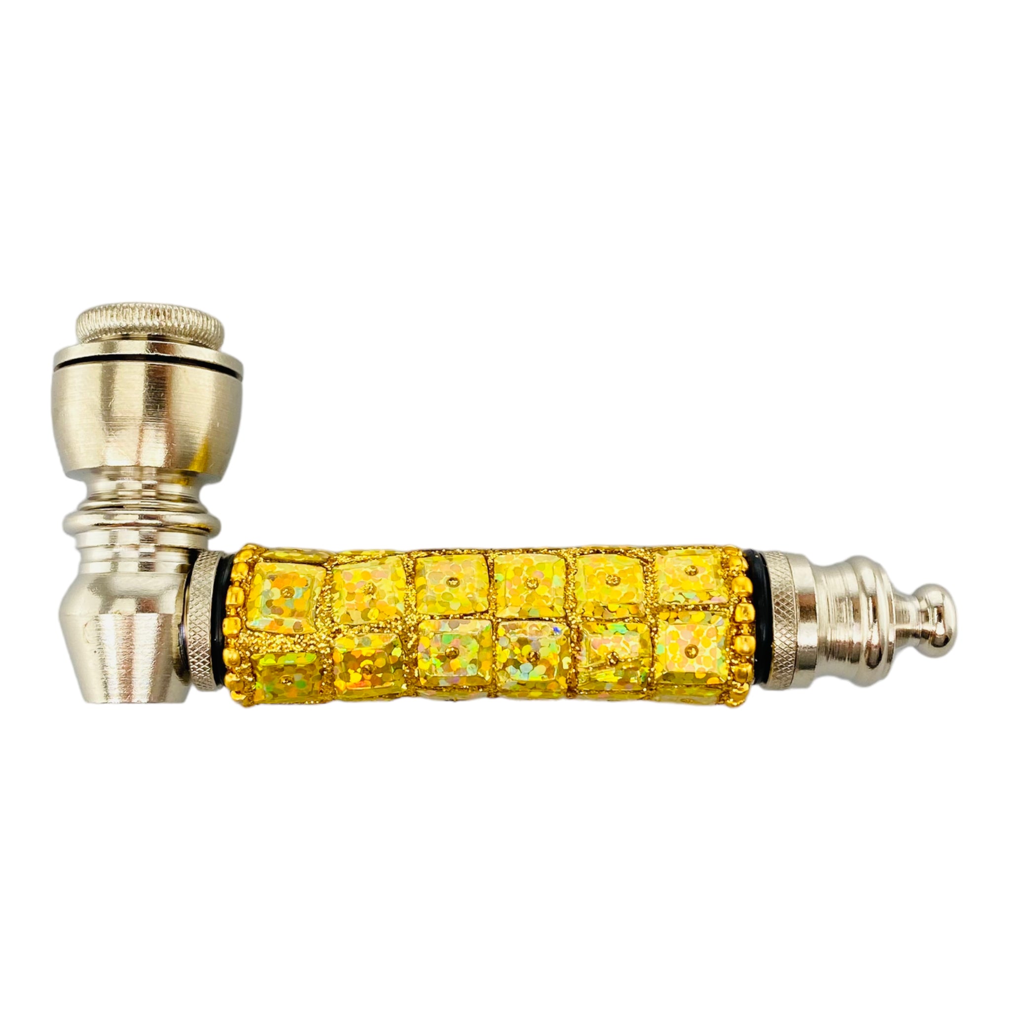 gold Silver smoking Hand Pipe With Bedazzled Stem