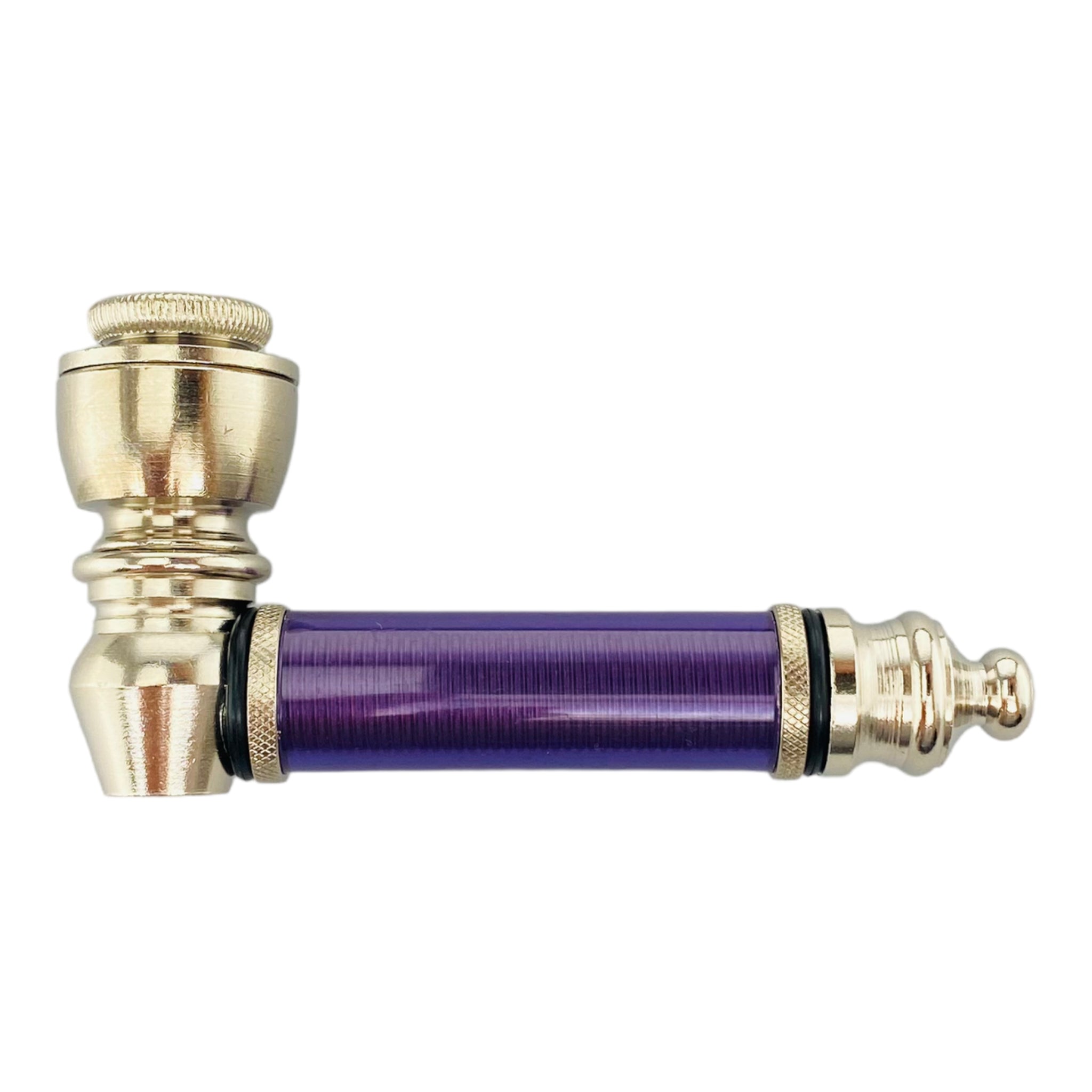 Silver Chrome Hand Pipe With Purple Plastic Stem