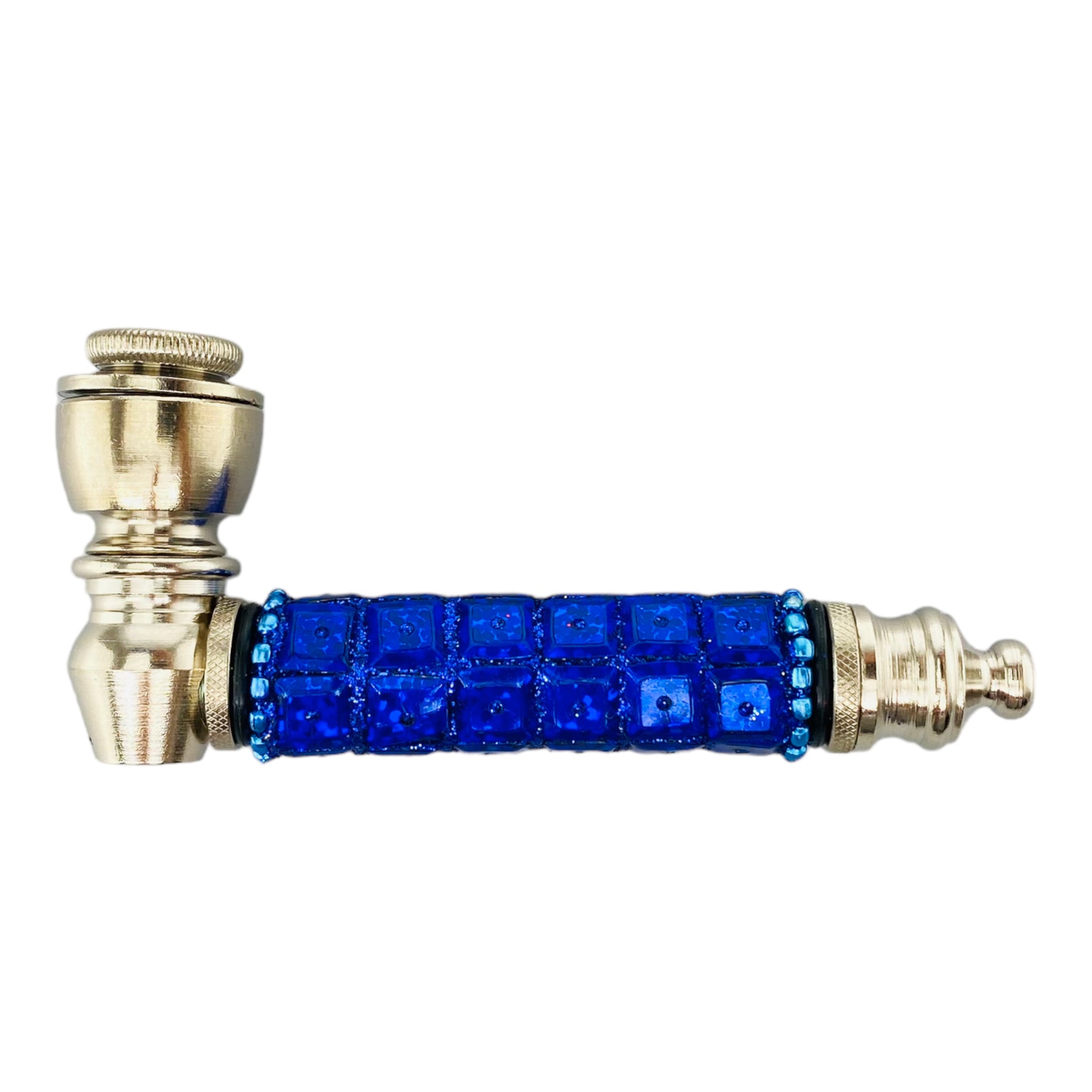 blue Silver smoking Hand Pipe With Bedazzled Stem