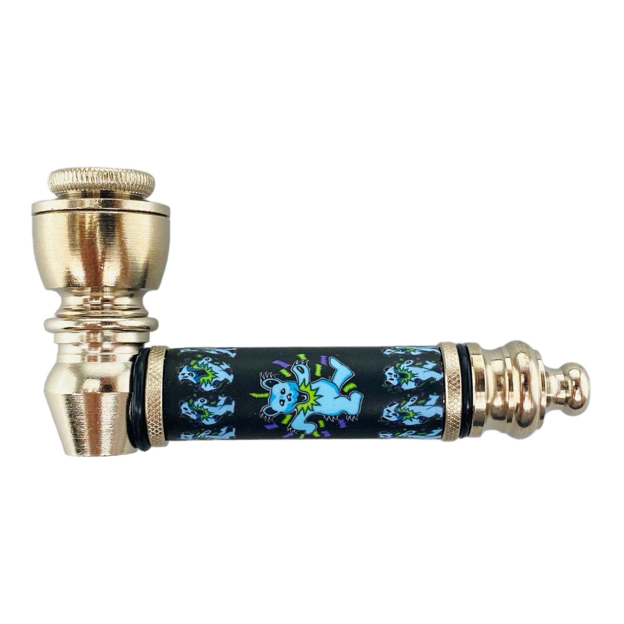 Silver Chrome Hand Pipe With Blue Dancing Bears