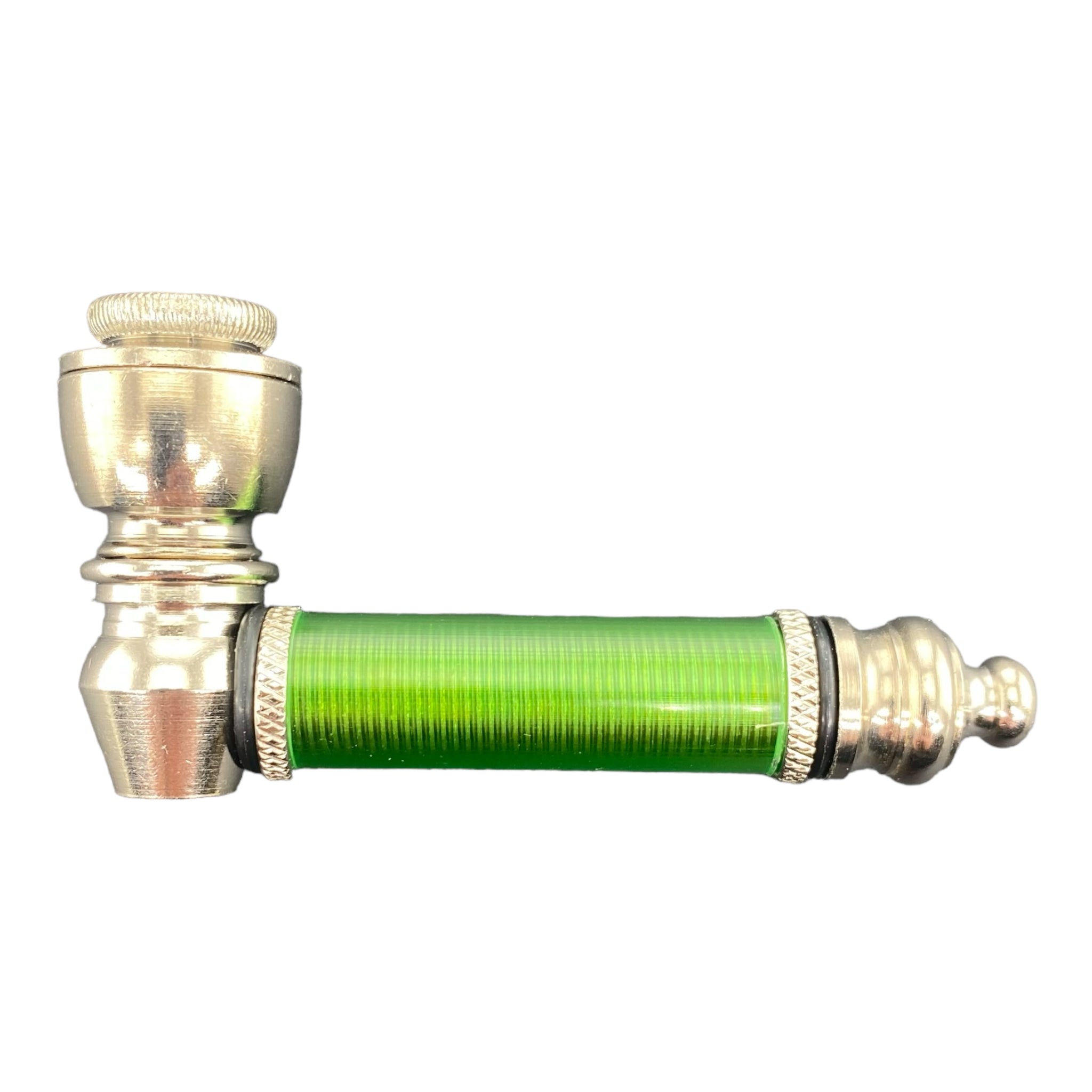 Metal Hand Pipes - Silver Chrome Hand Pipe With Green Plastic Stem