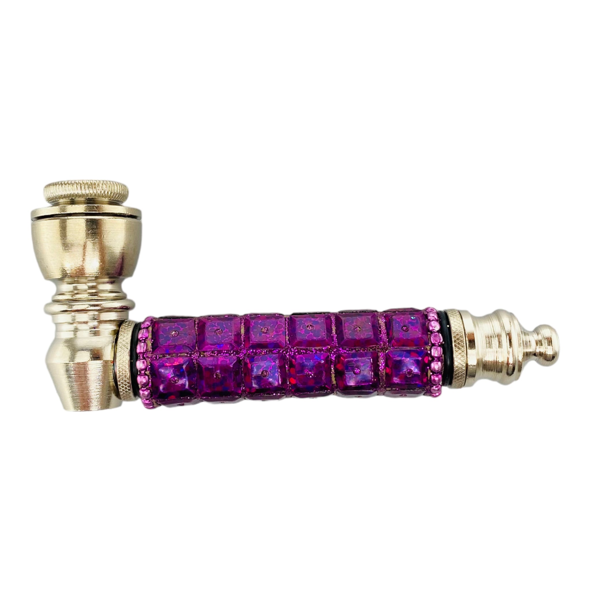 purple Silver smoking Hand Pipe With Bedazzled Stem