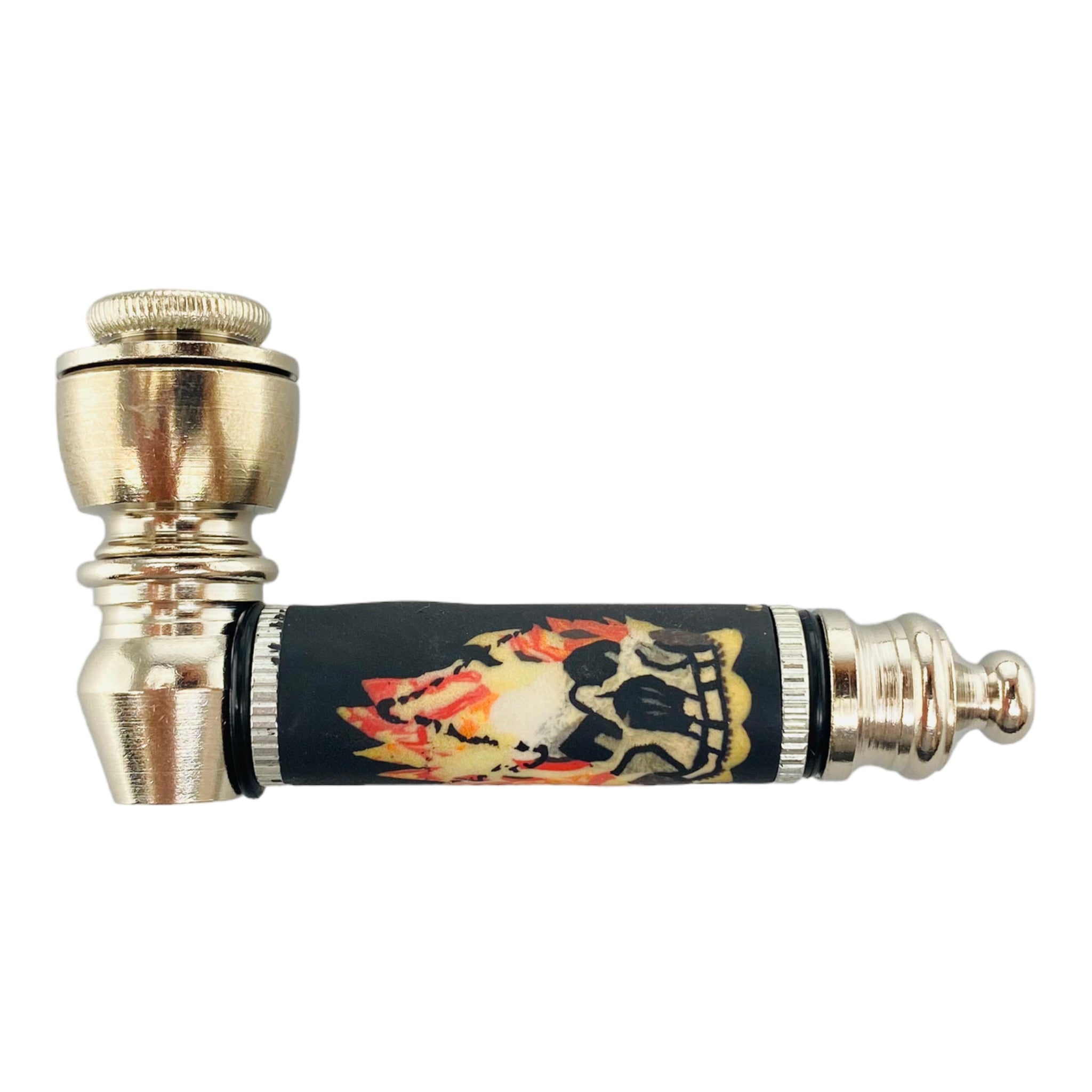 Silver Chrome Hand Pipe With Ghost Rider Flaming Skull