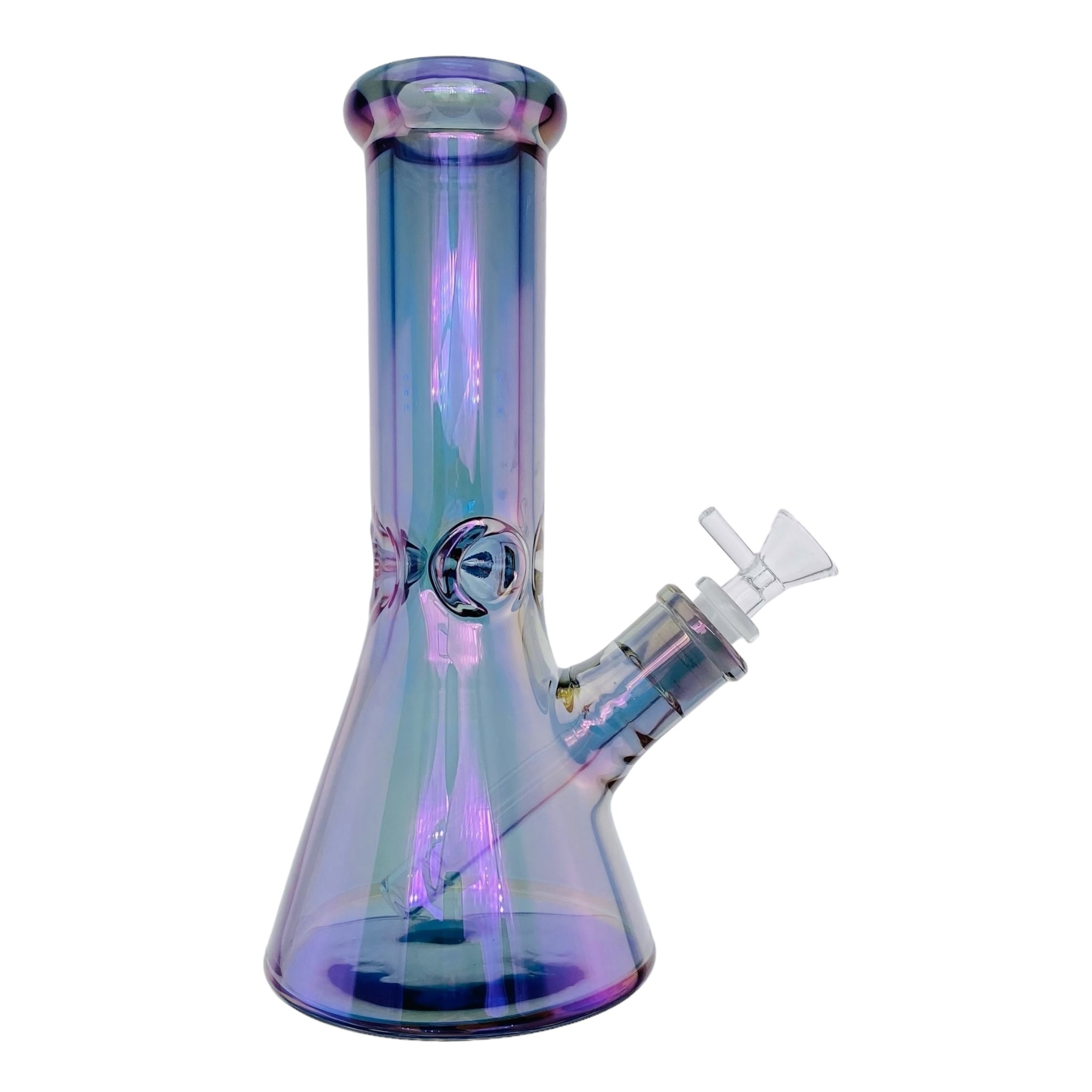 cute and girly purple glass bong with metallic rainbow finish 10 inches tall for sale free shipping
