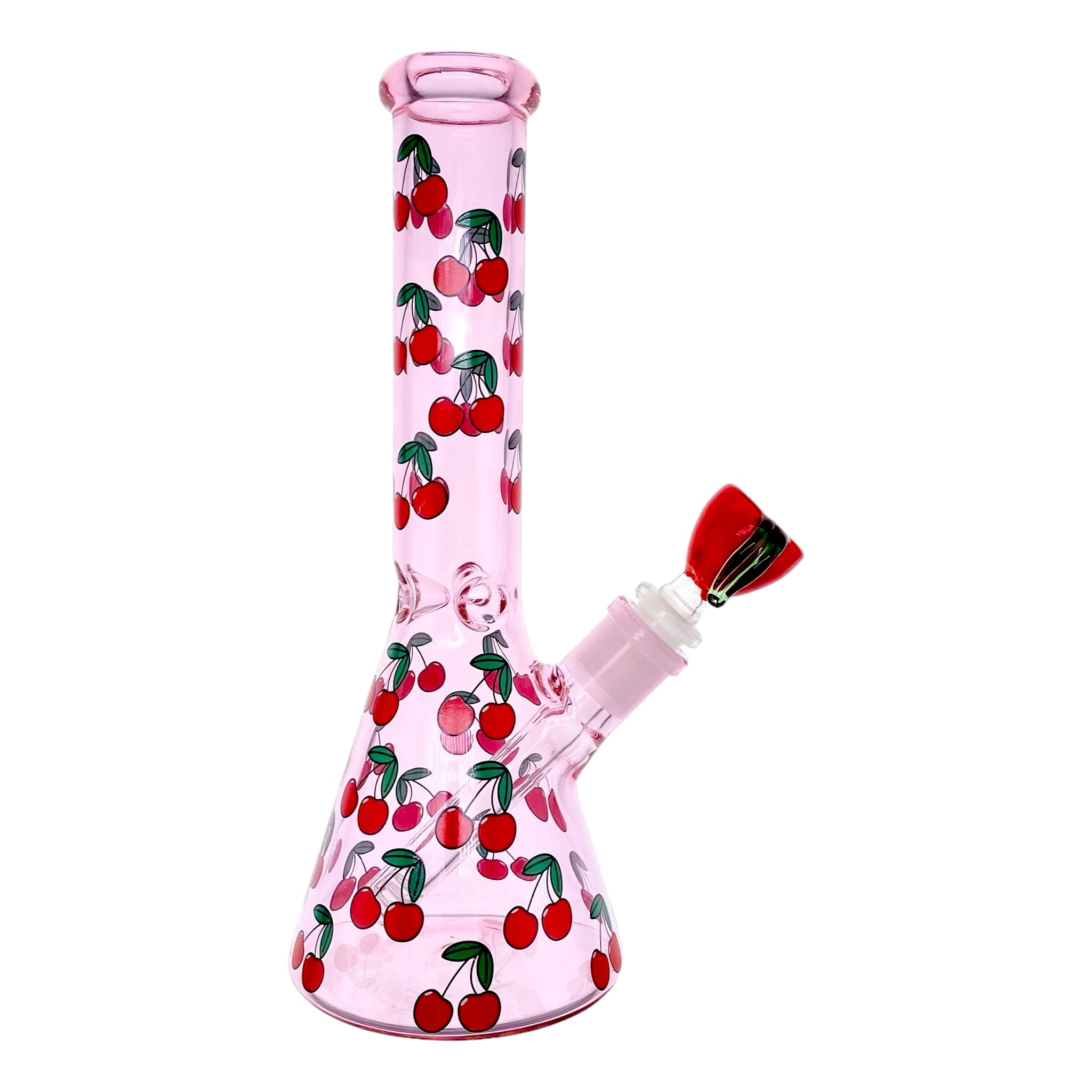 Pink Beaker Bong With Cherries 10 Inches
