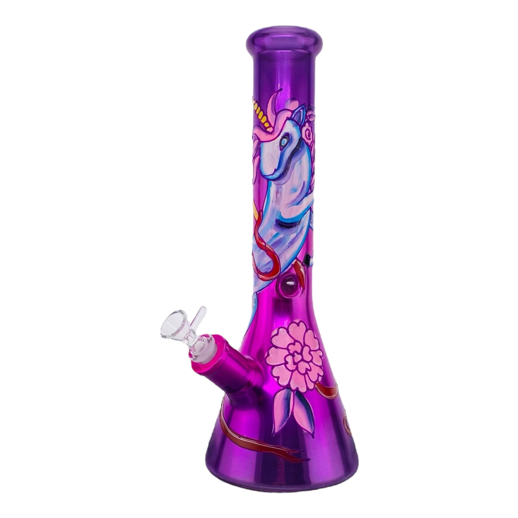 cute Pink And Purple Unicorn Glass Bong 14 Inches for sale free shipping