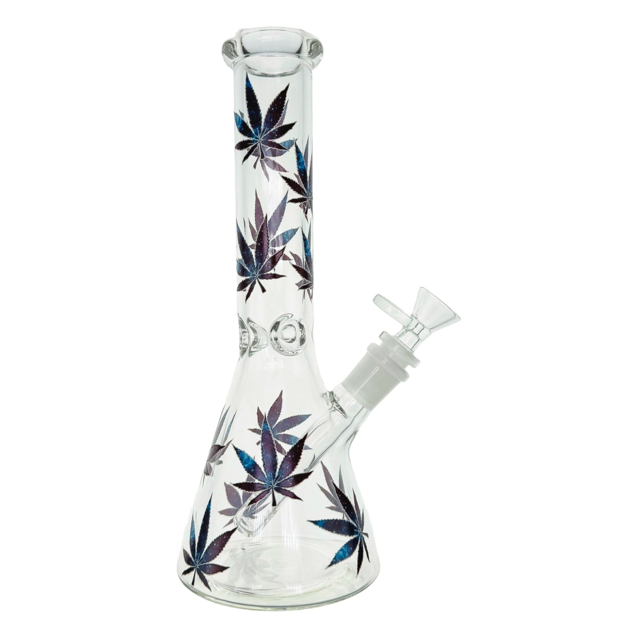 10 Inch Clear Beaker Glass Bong With Galaxy Leafs