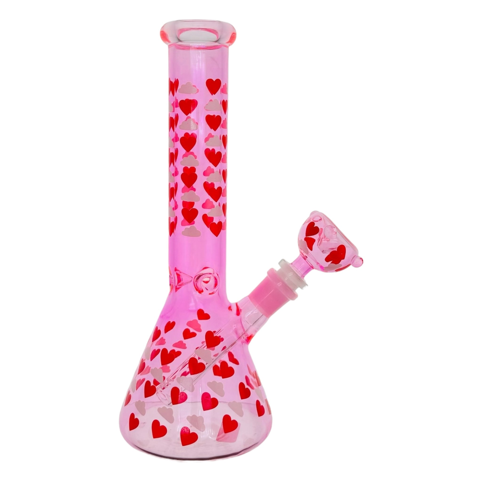 Hot Pink With Hearts Beaker Glass Bong 10 Inches