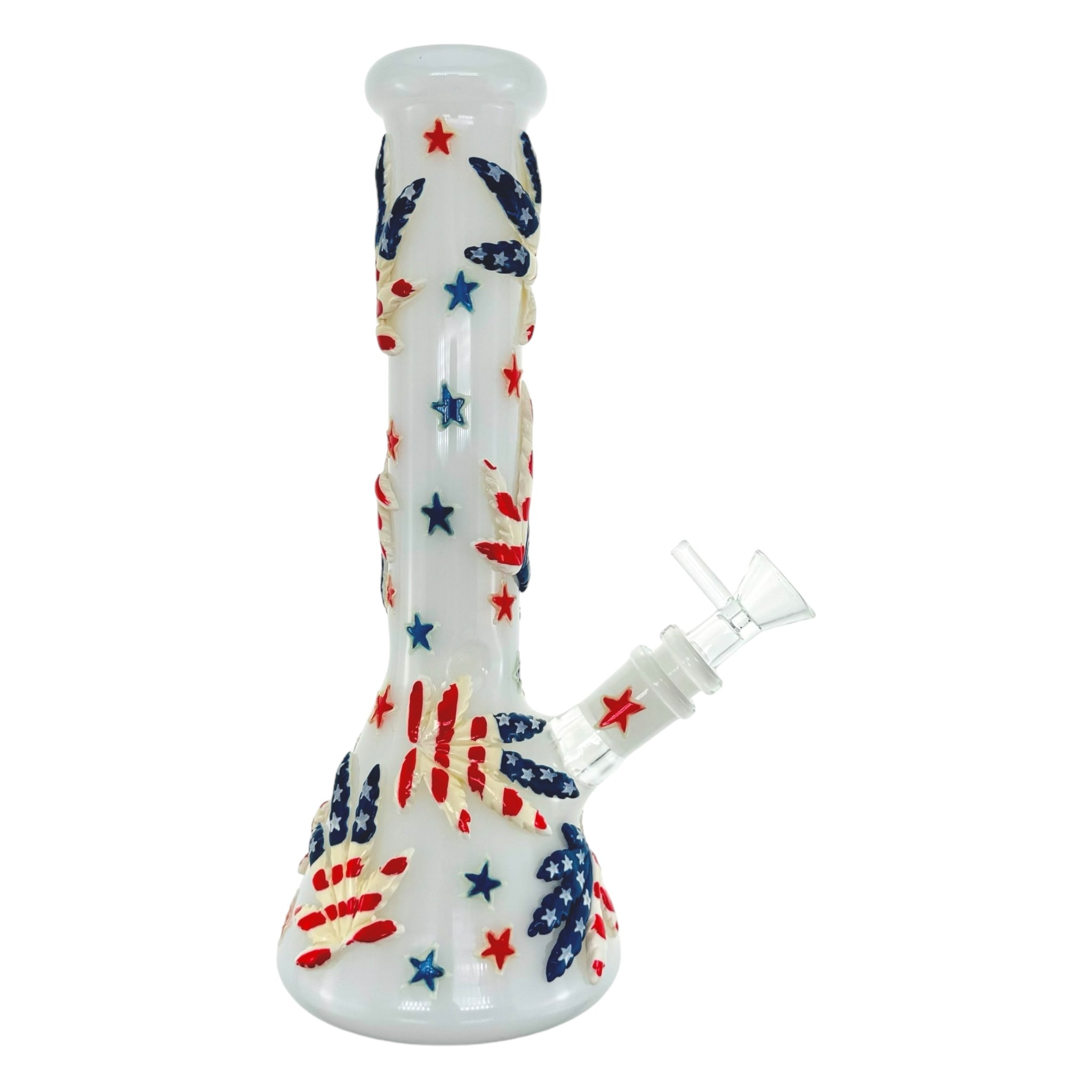 Red White And Blue 420 Leaf Beaker Base Glass Bong 10 Inches