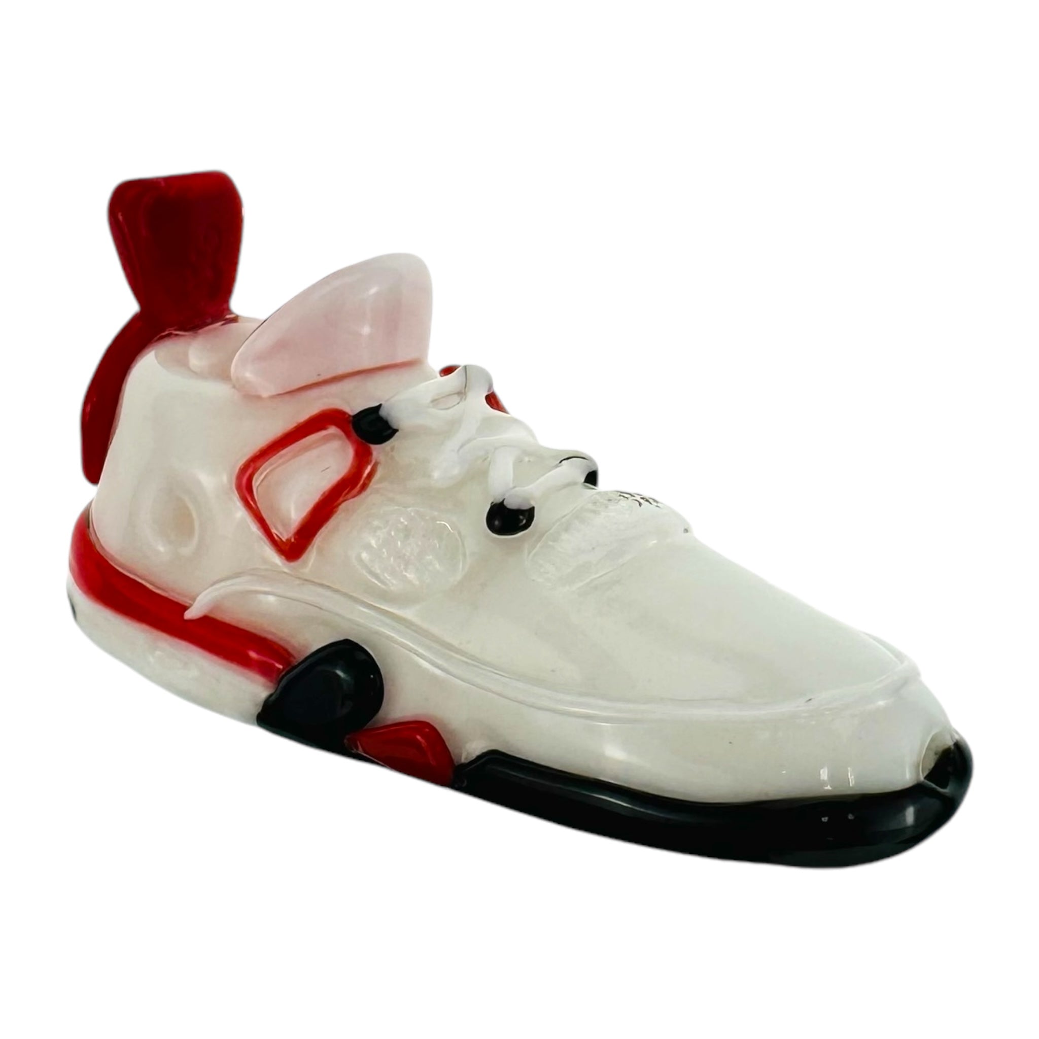 Retro Highz Glass Shoe Hand Pipe White With Red