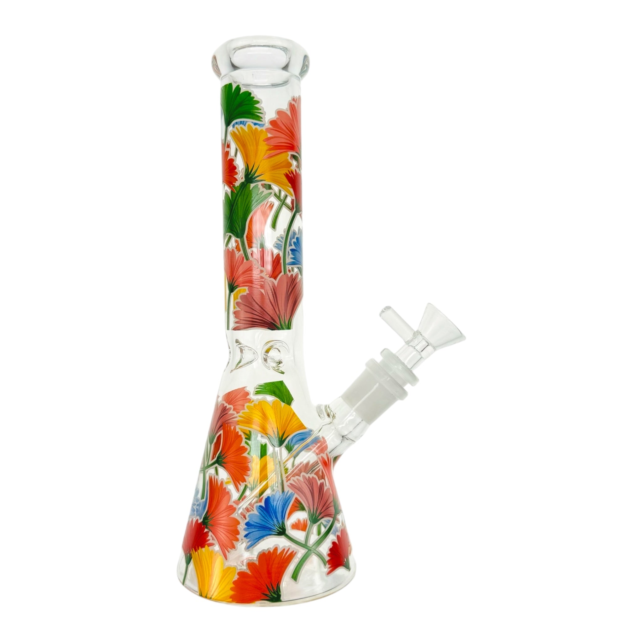 Clear Beaker Glass Bong With Flowers 10 Inch