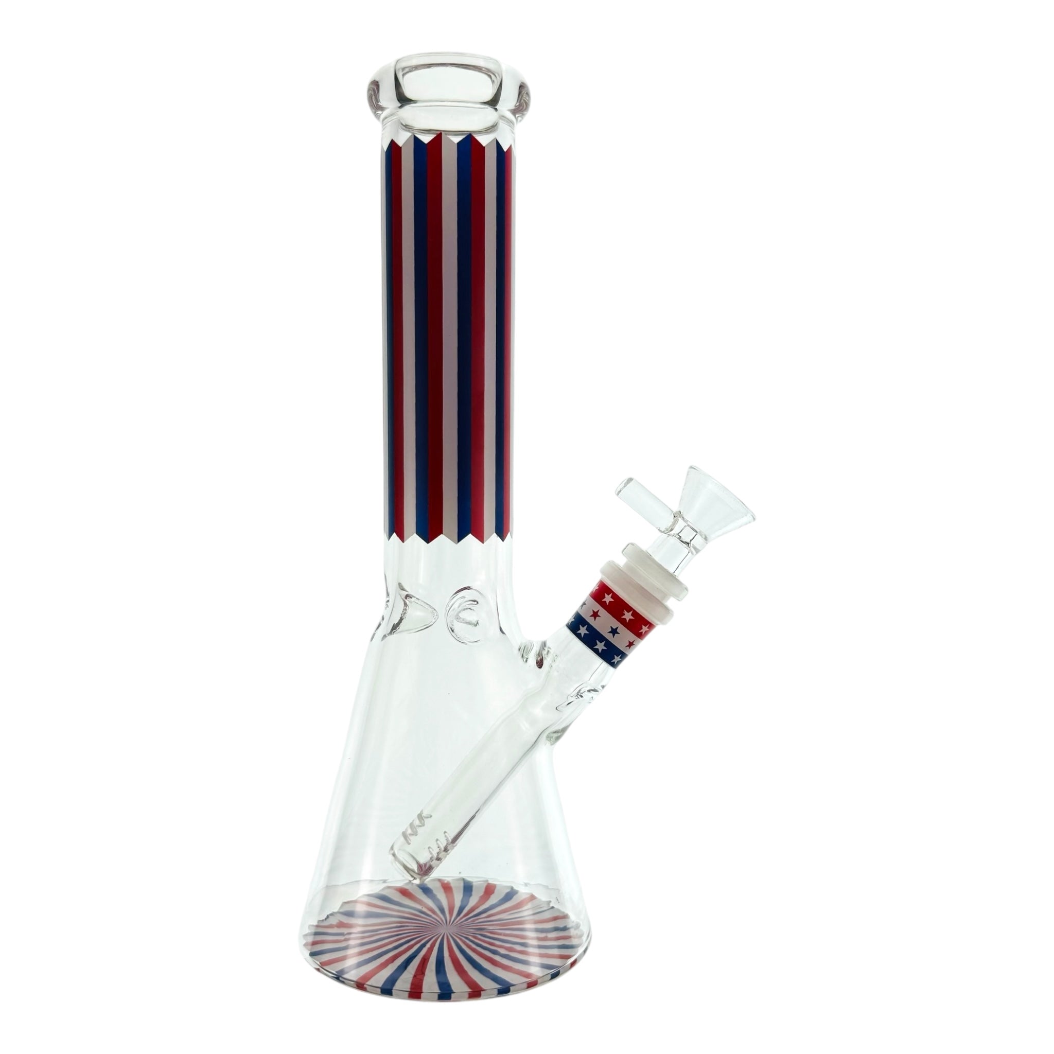 Patriotic Beaker Glass Bong With Red White And Blue Stars And Stripes 10 Inch