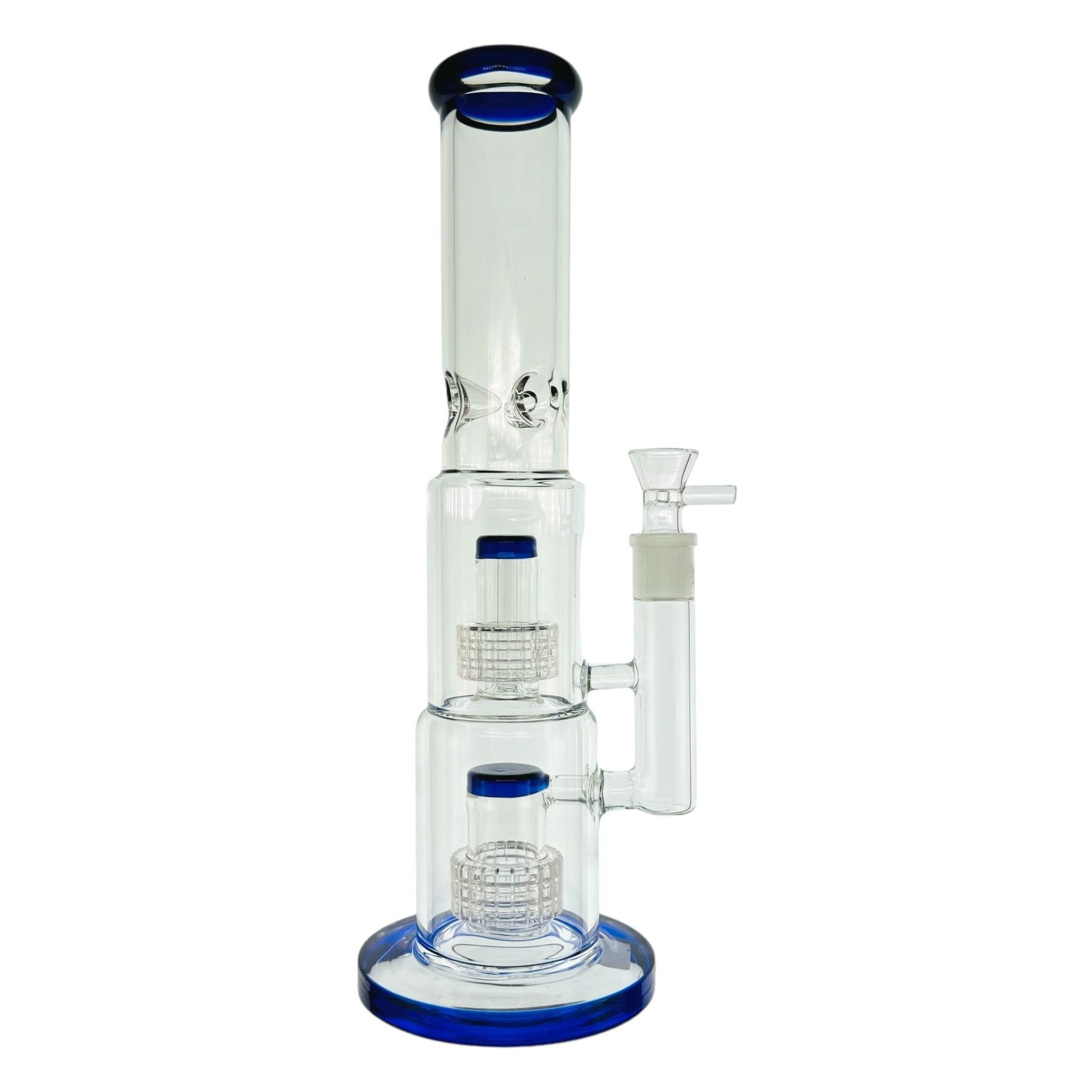 Blue Inline Bong With Dual Slit Disc Percs 14.5 Inches