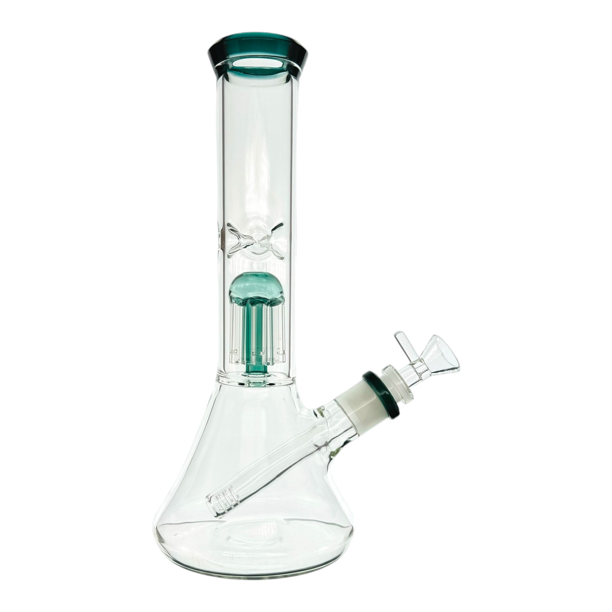 Clear Beaker Bong With Lake Green Tree Perc And Mouthpiece