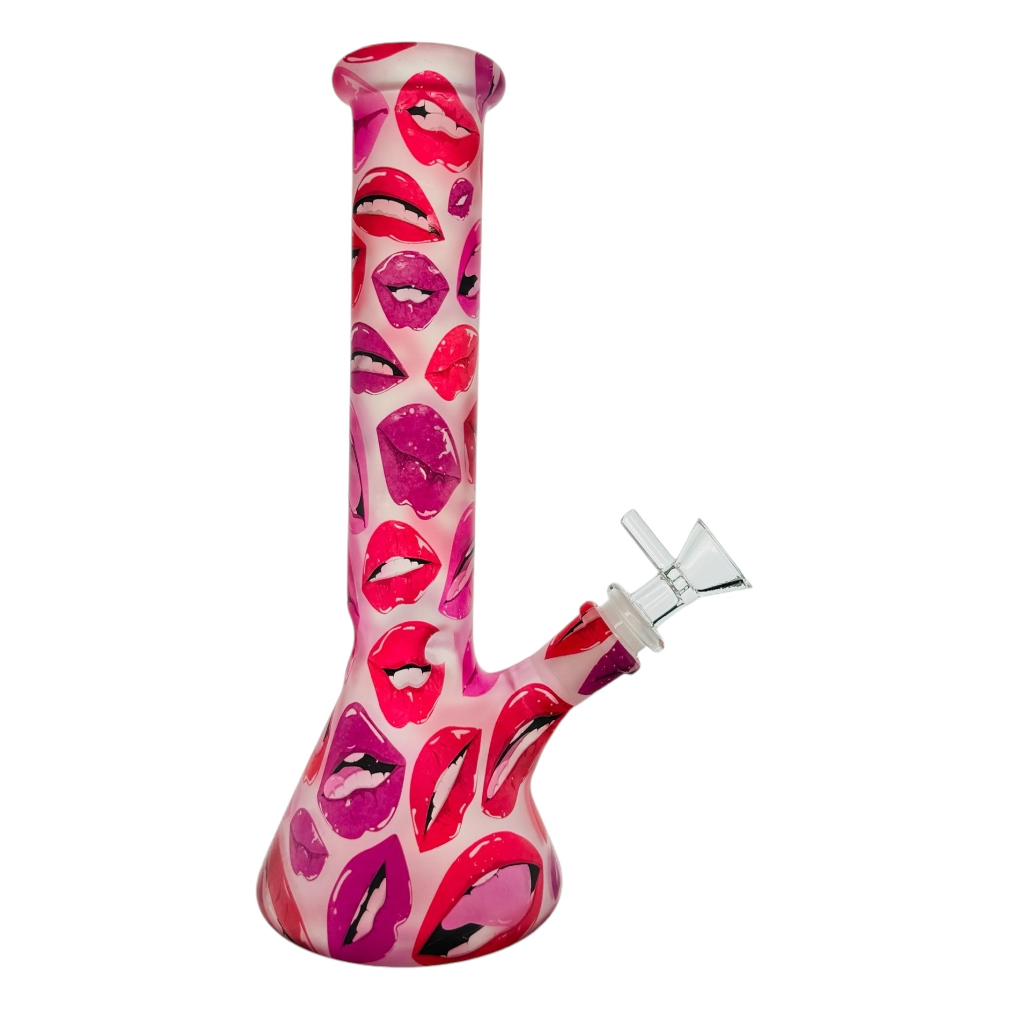 Pink And Red Kisses Glass Beaker Bong 10 Inch