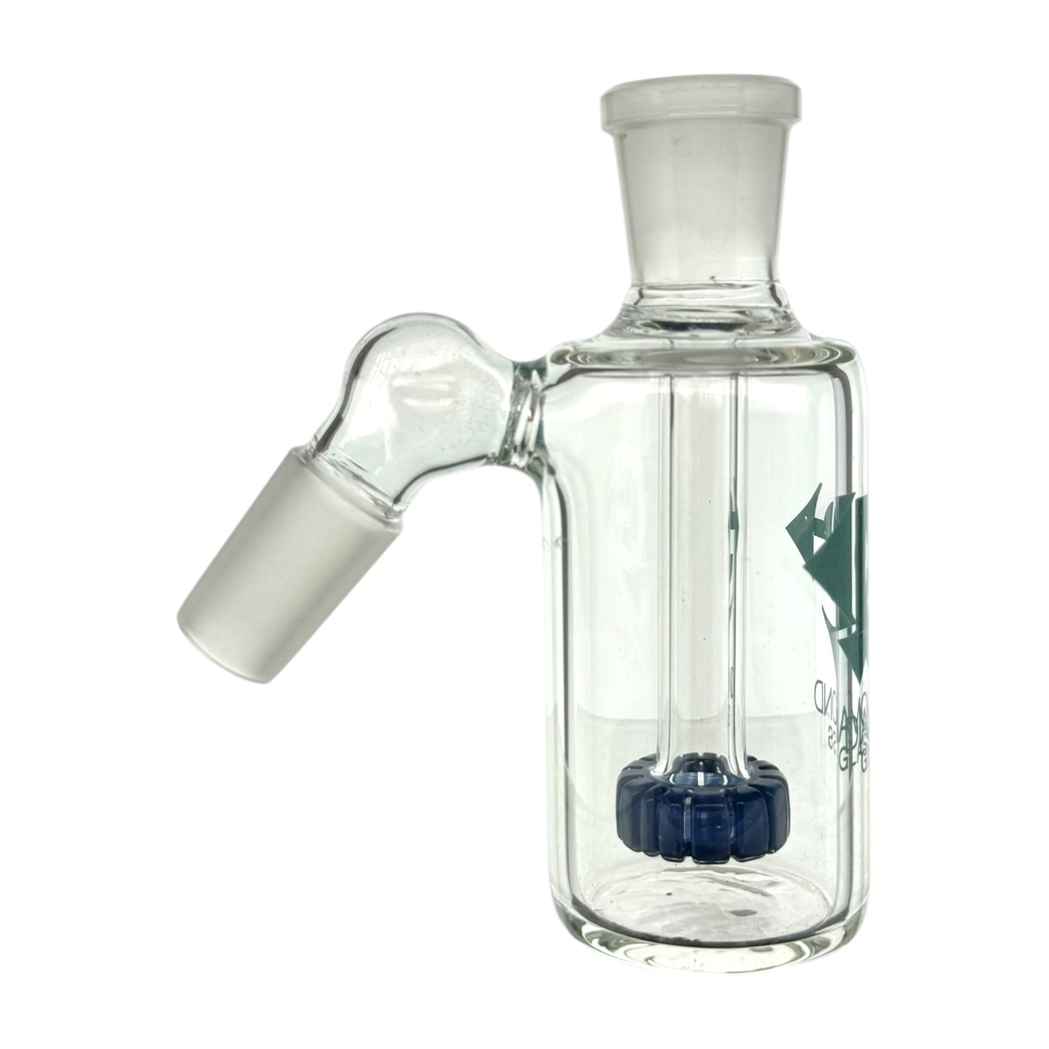 Diamond Glass 18mm Ash Catcher With 45 Degree Joint And Blue Shower Head Perc