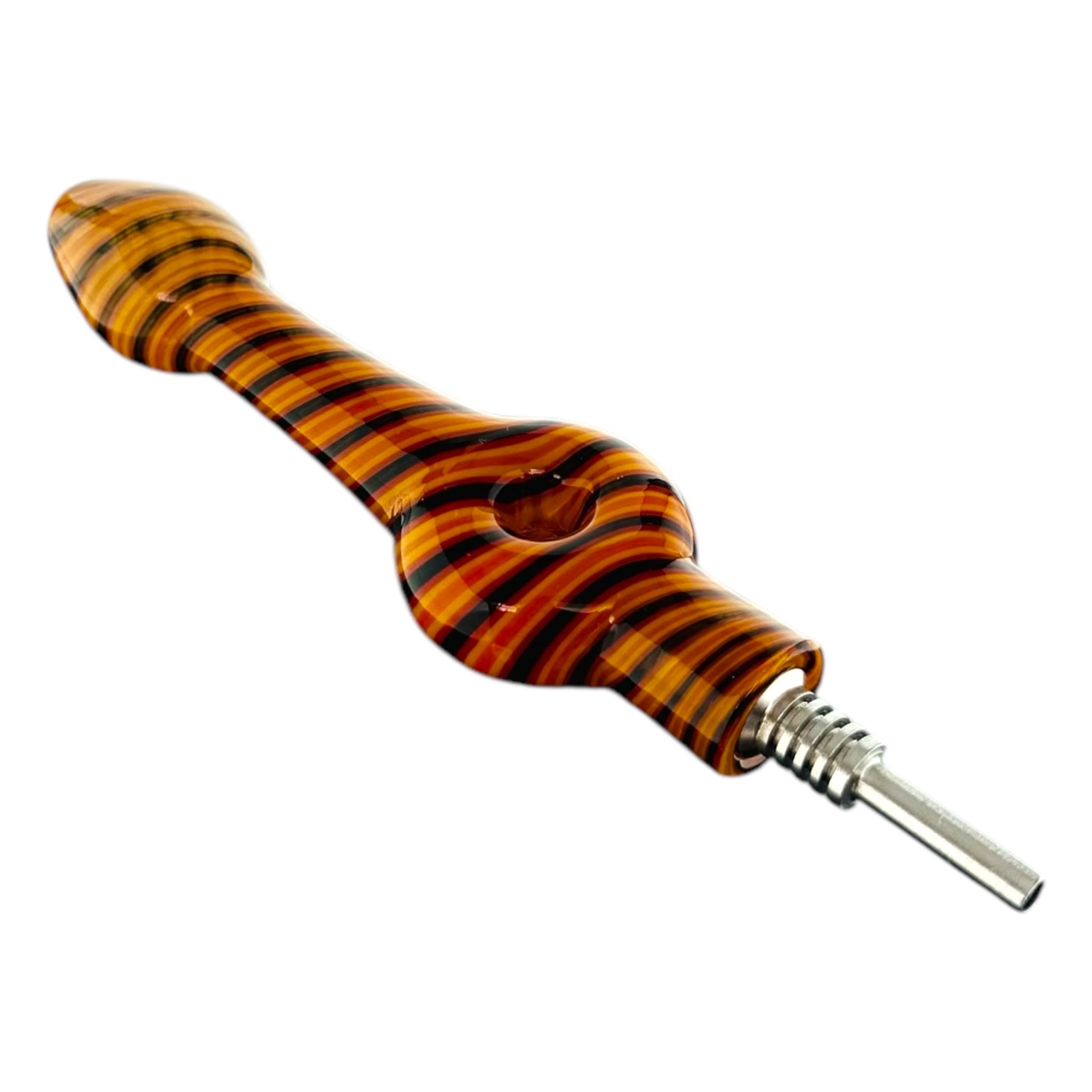 10mm Nectar Collector - Mini Orange And Black Twist Donut With Titanium Tip