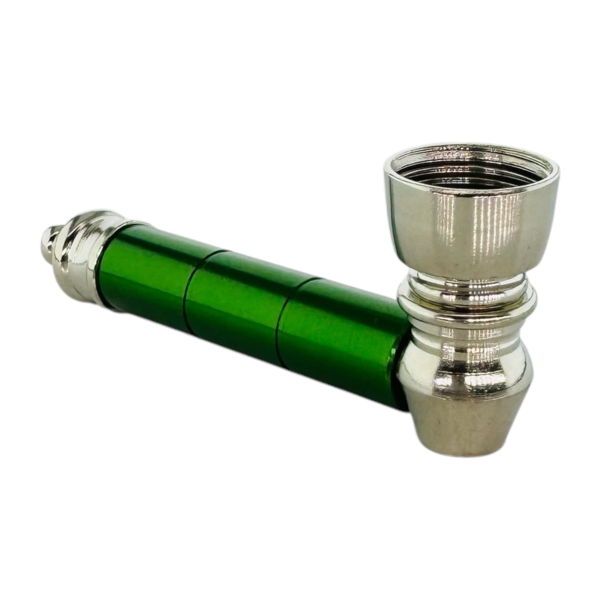 Silver & Green Basic Aluminum Metal Cannabis smoking Pipe With Small Chamber