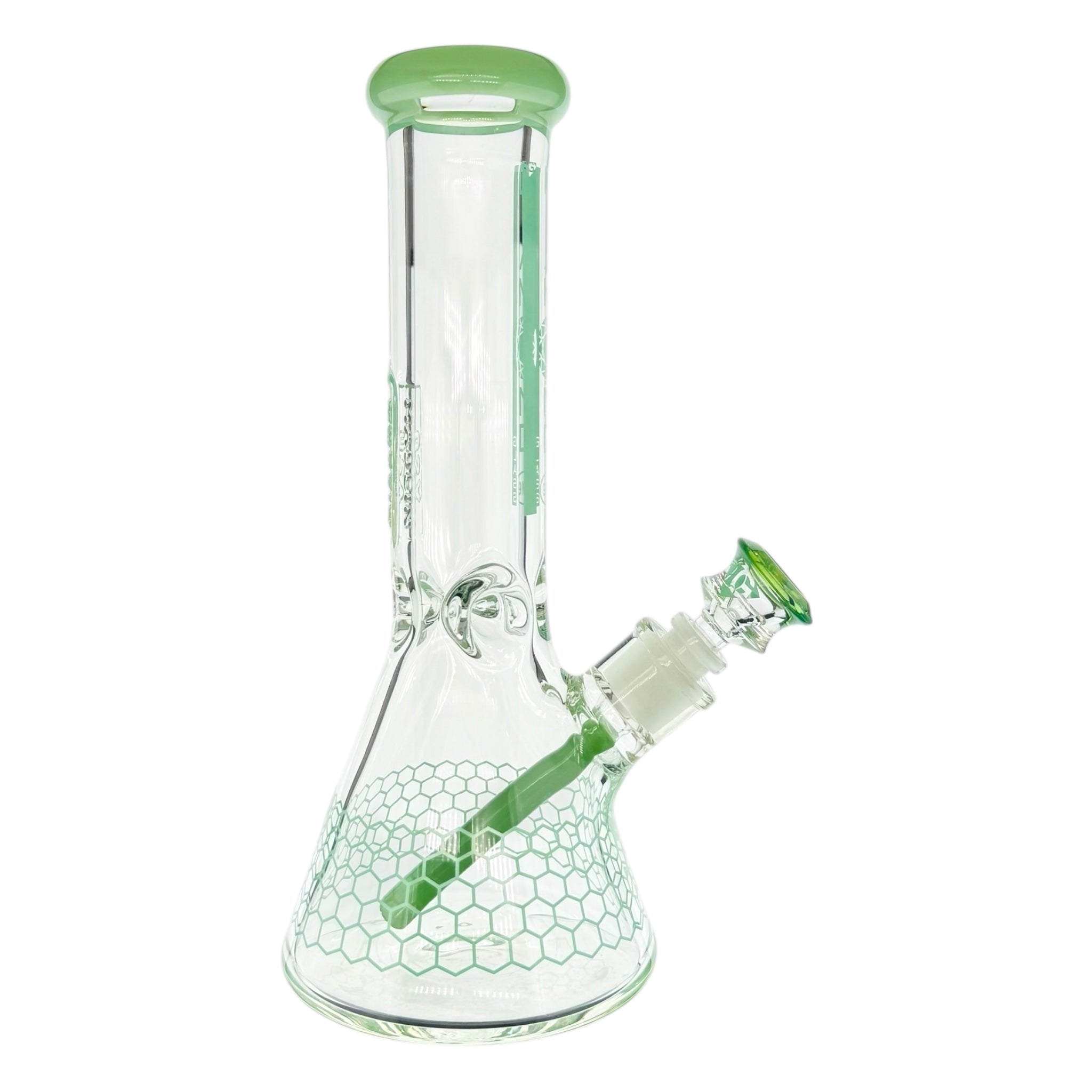 Diamond Glass  bong 12 Inch Beaker With Sea Foam Green Honeycomb 9mm Thick Glass