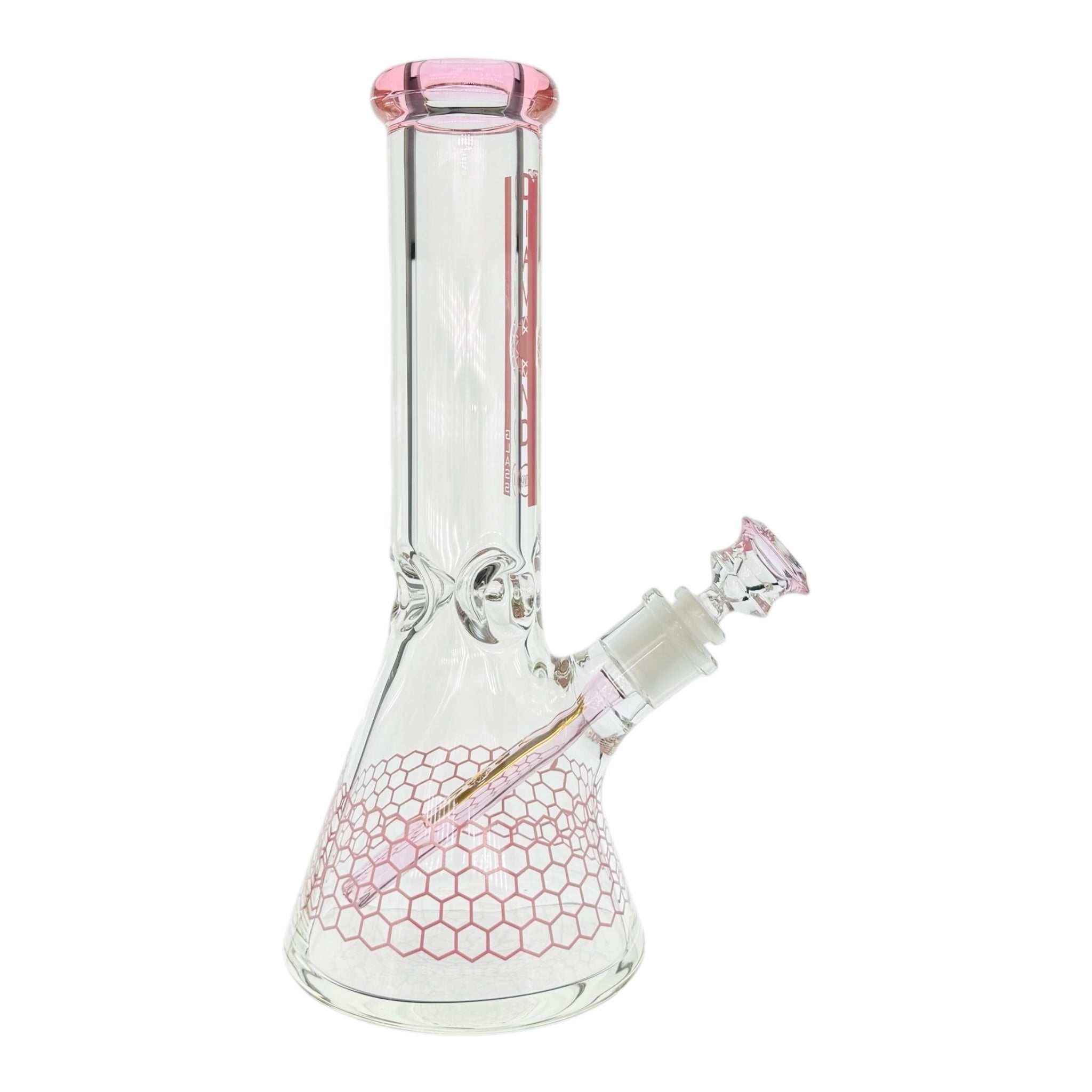 Diamond Glass - 12 Inch Beaker With Pink Honeycomb 9mm Thick Glass