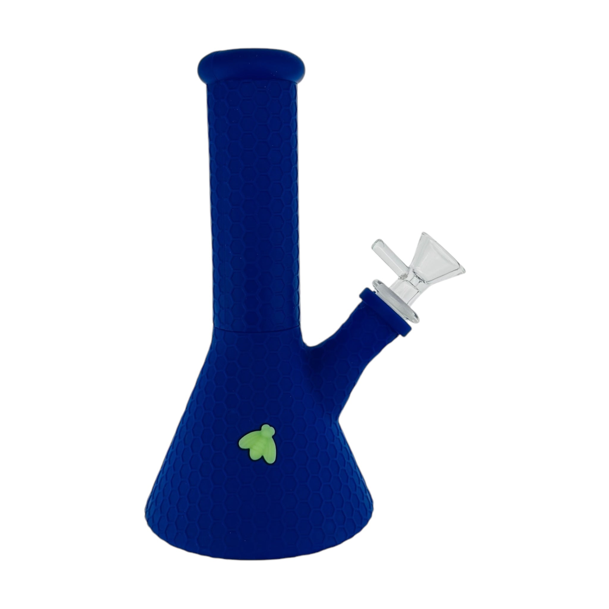 8 Inch Blue Silicone Beaker Bong With Glow In The Dark Bee