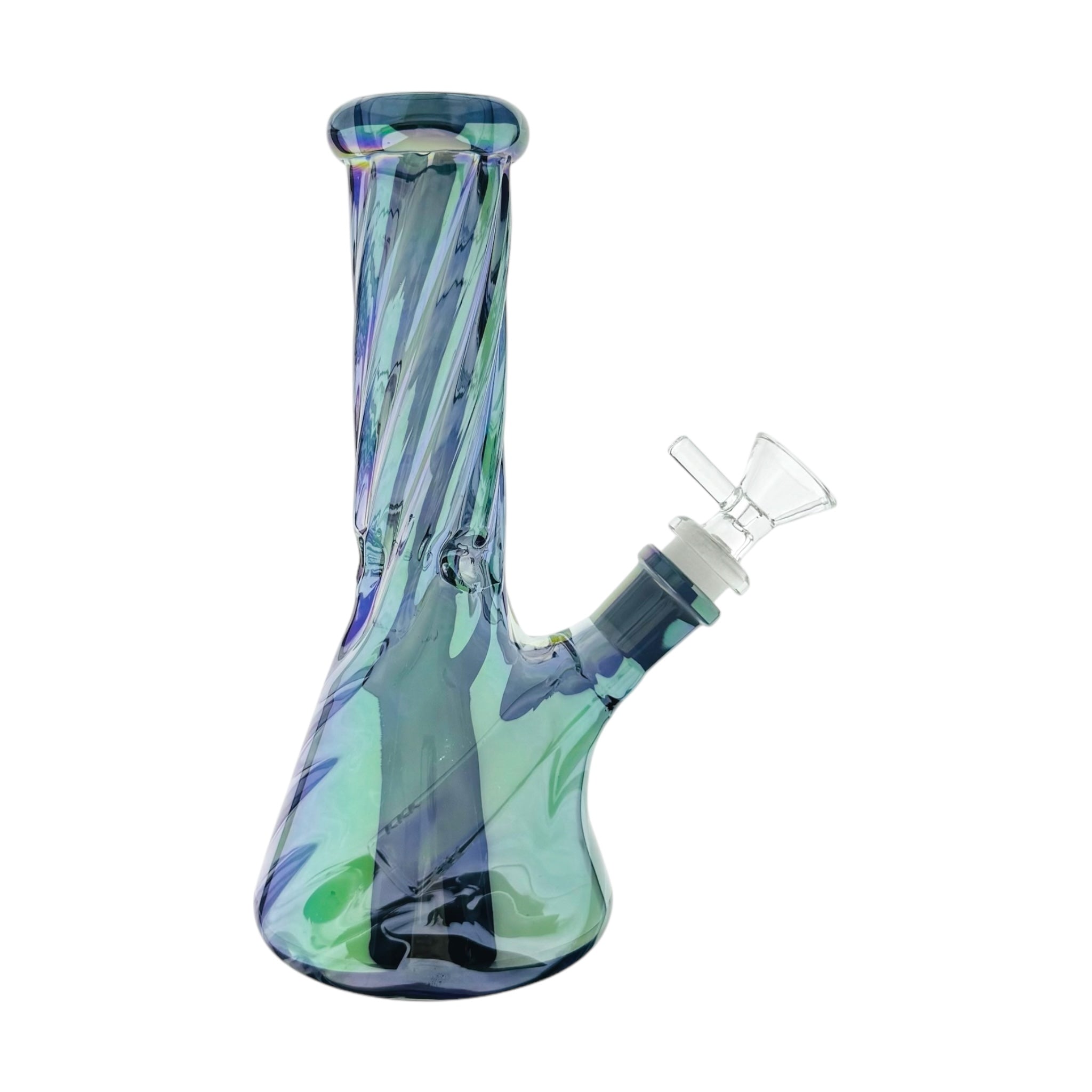 8 Inch Blue Metallic Beaker Bong With Twisted Neck