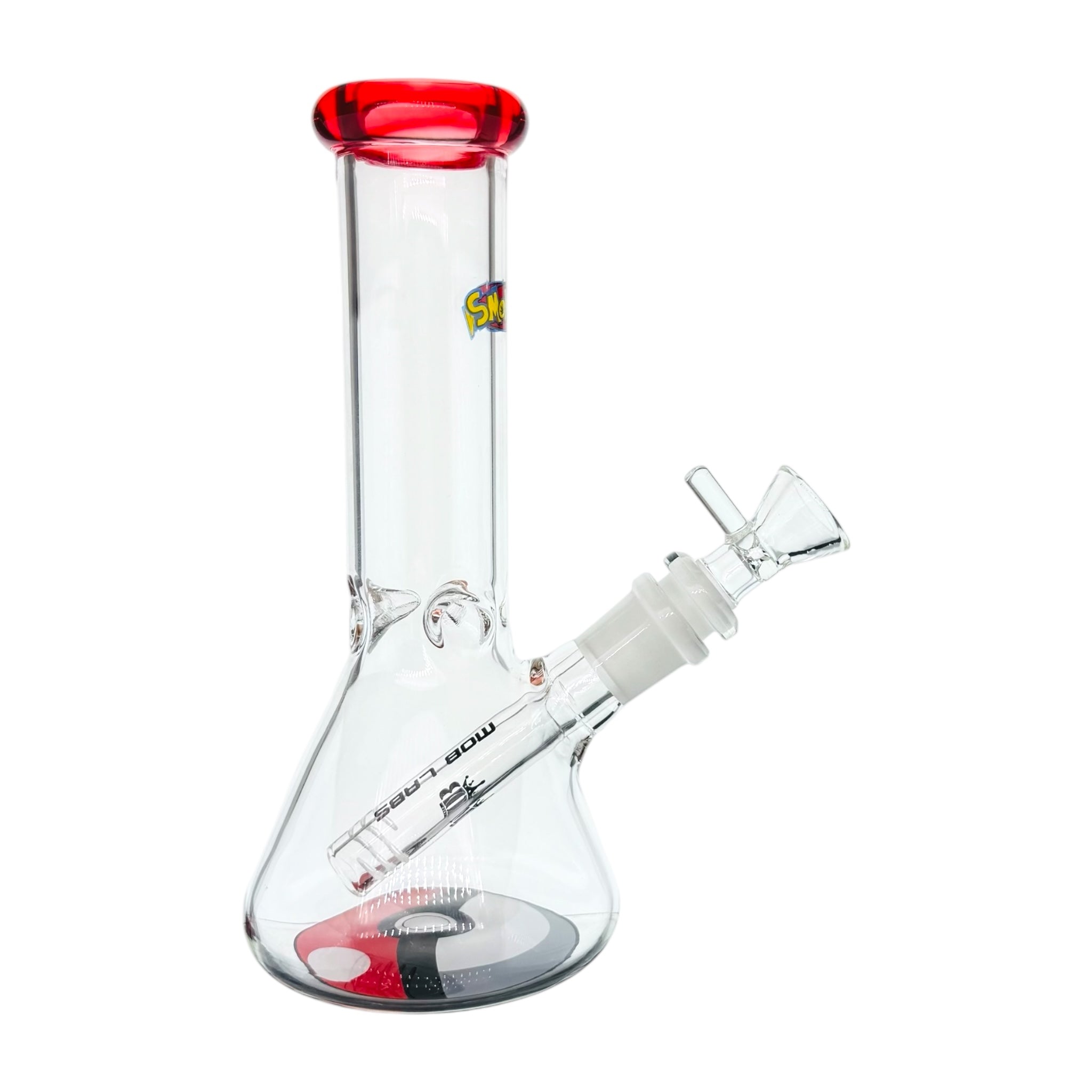 8 inch glass bong with pokemon theme with poke ball on base 