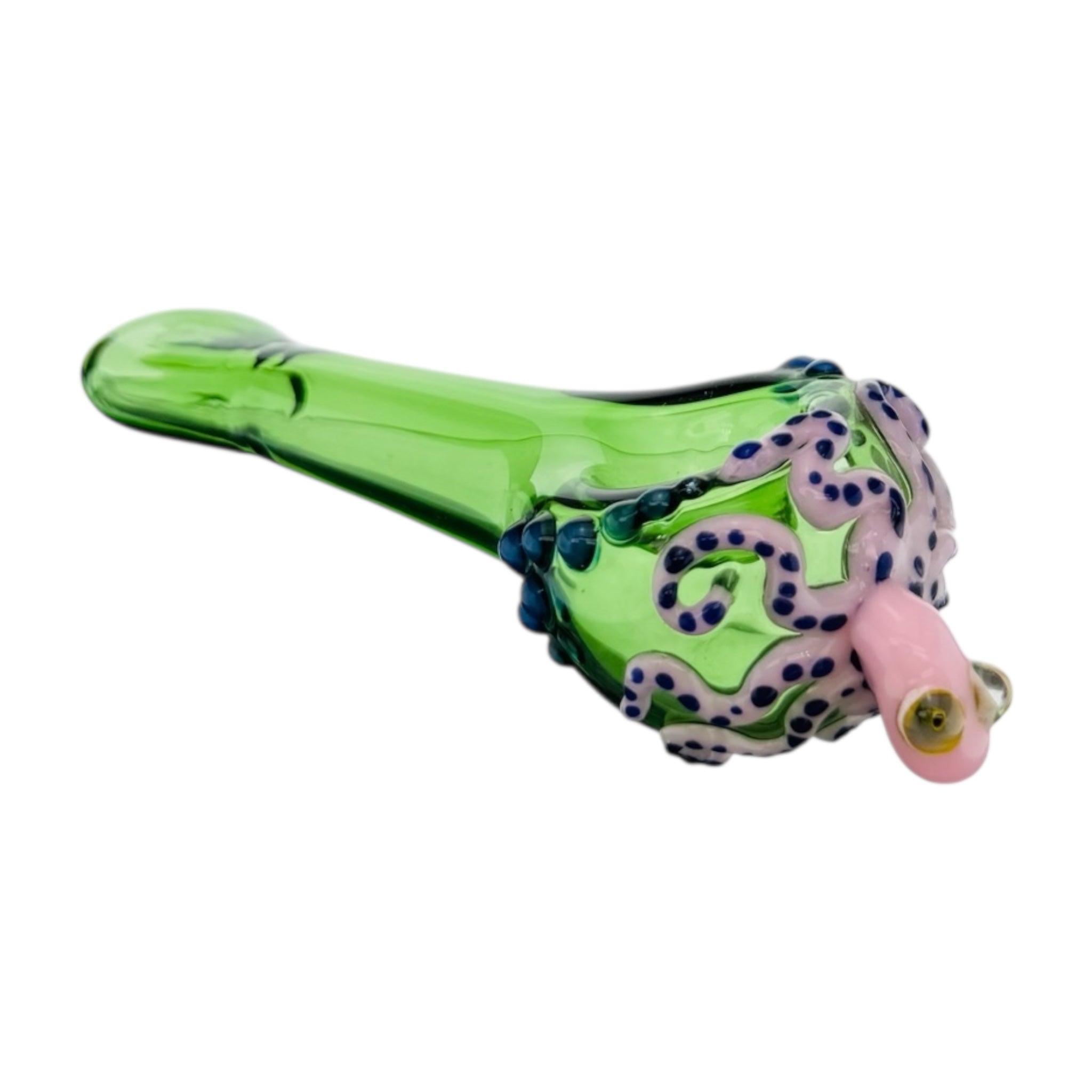 Green Glass Hand Pipe With Pink Octopus