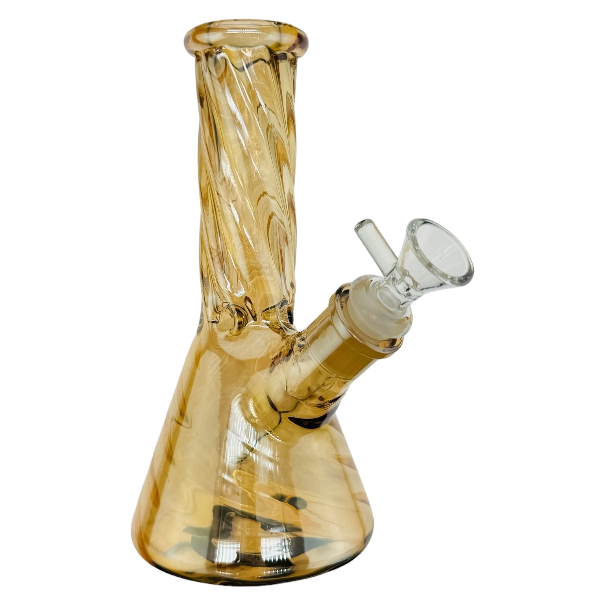 8 Inch Amber Brown Metallic Beaker Bong With Twisted Neck