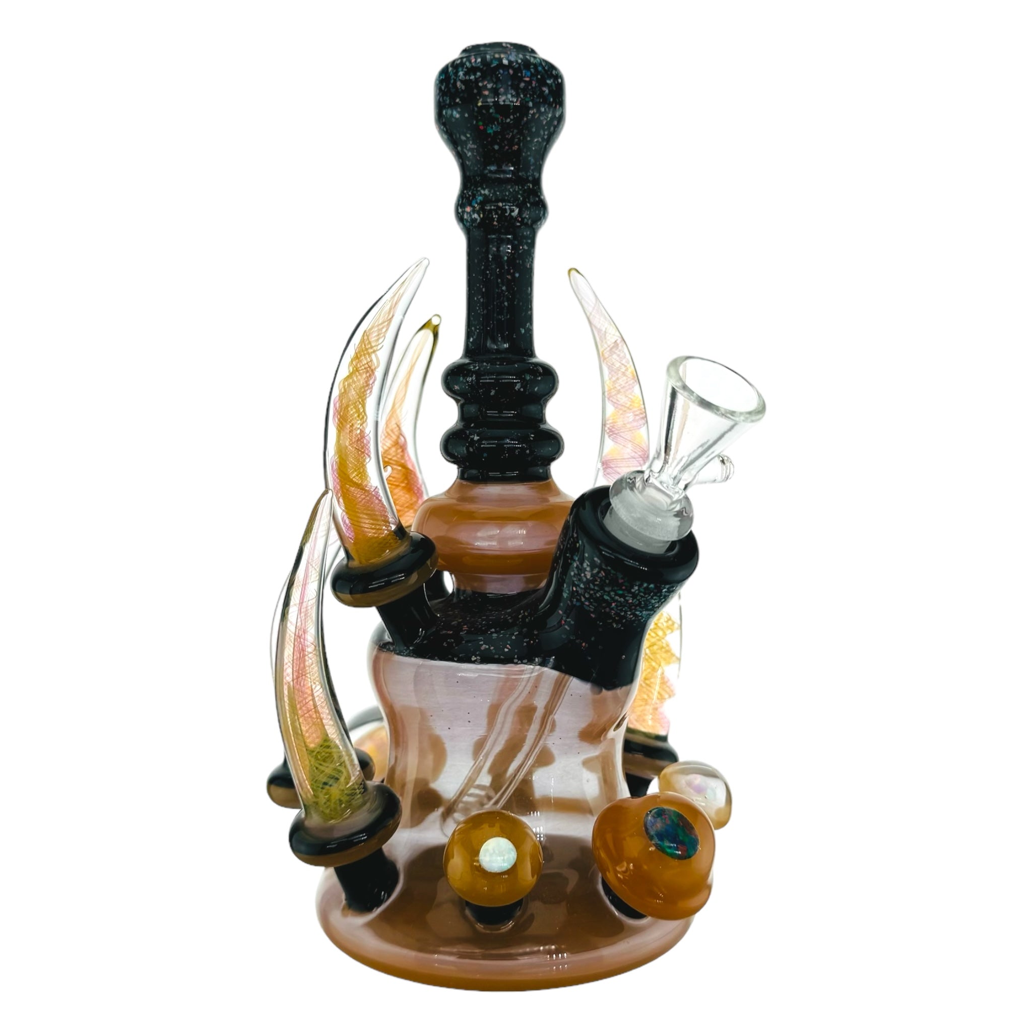 heady glass by Big Z Glass Dab Rig - Peach With Crushed Opal Over Black for sale