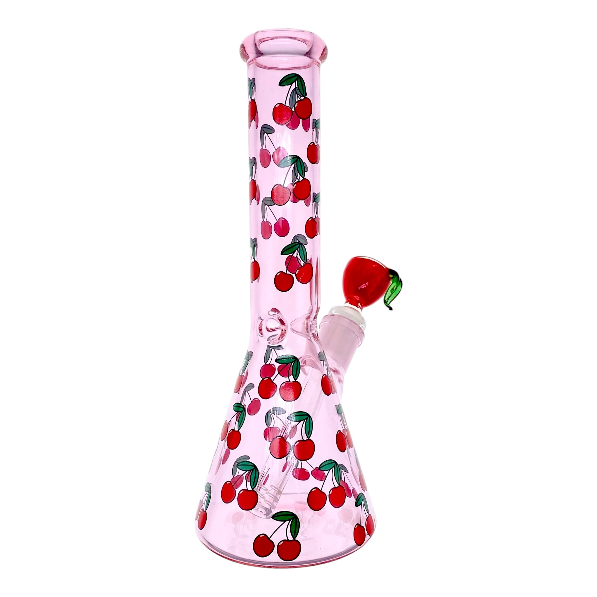 Cute Pink Beaker Bong With Cherries 10 Inches