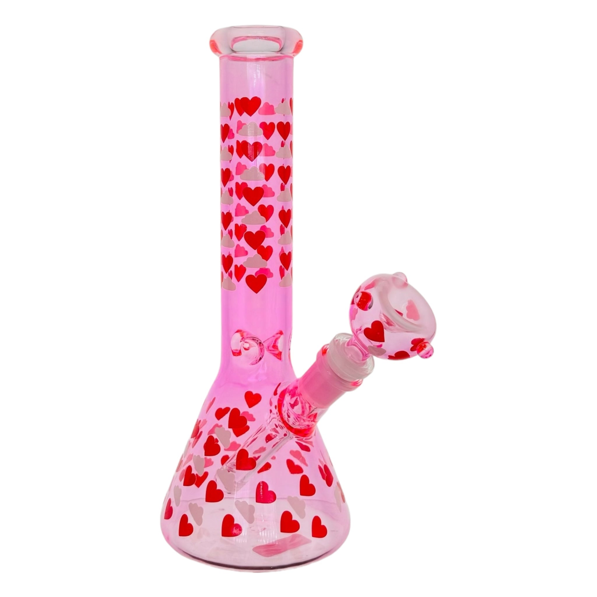 Hot Pink With Hearts Beaker Glass Bong 10 Inches