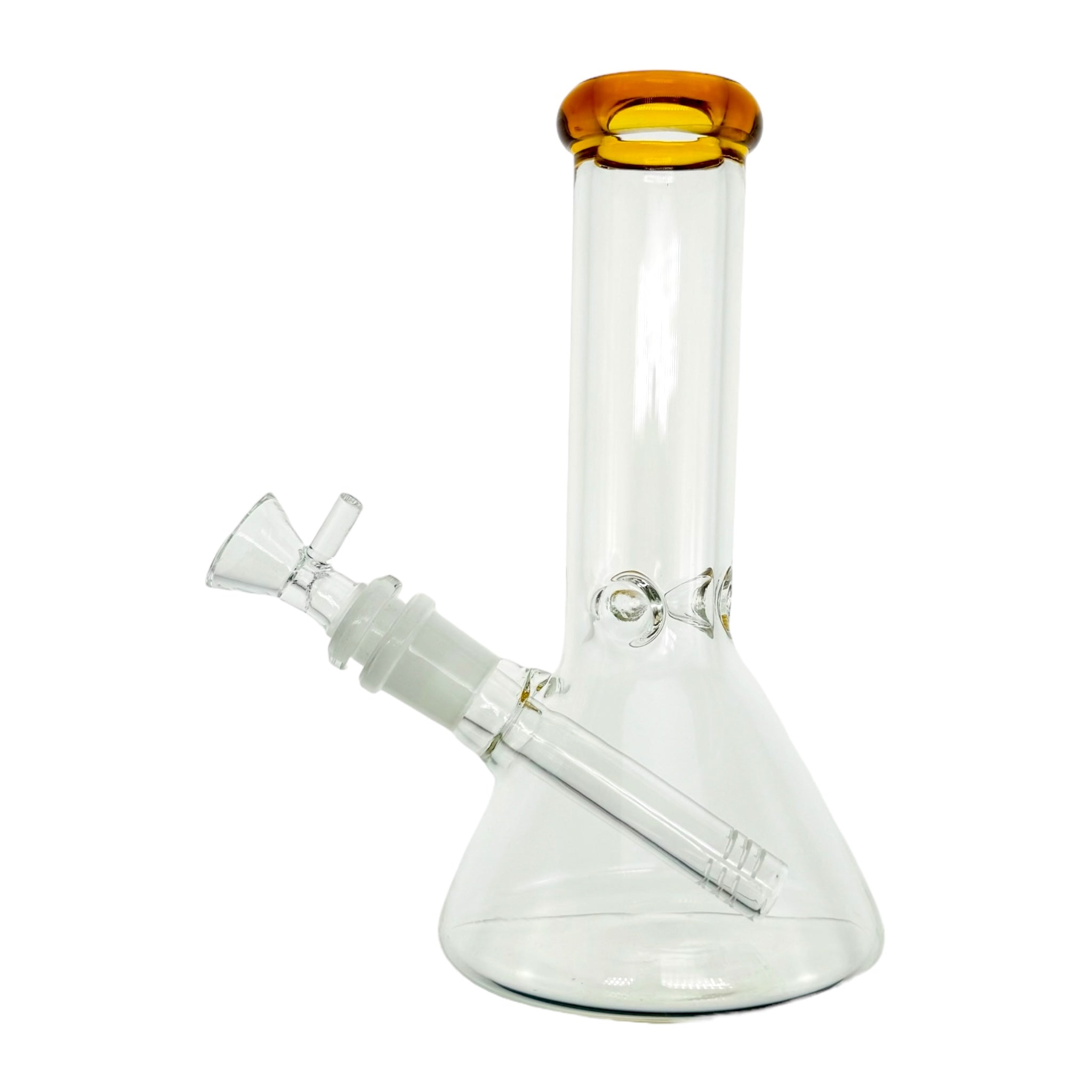 8 Inch Clear Beaker Bong With Amber Brown Color Lip