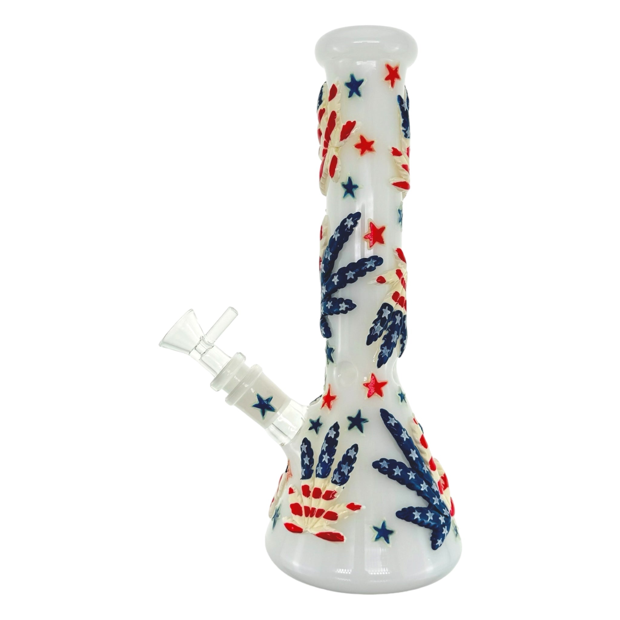 Red White And Blue 420 Leaf Beaker Base Glass Bong 10 Inches