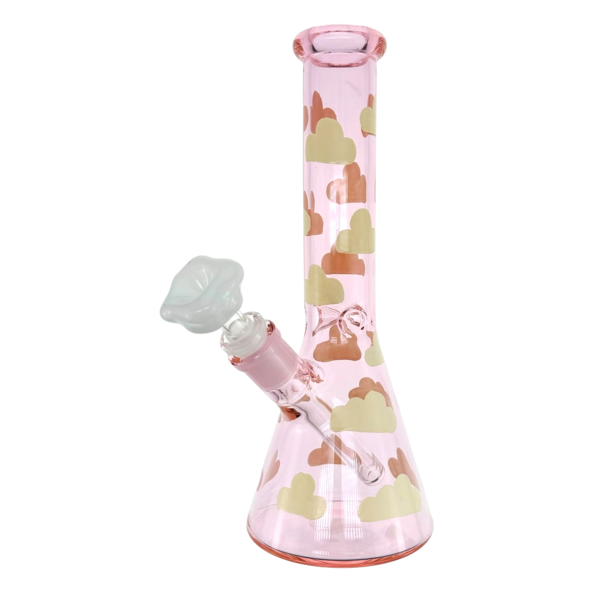 Pink Beaker Bong adorned with fluffy clouds