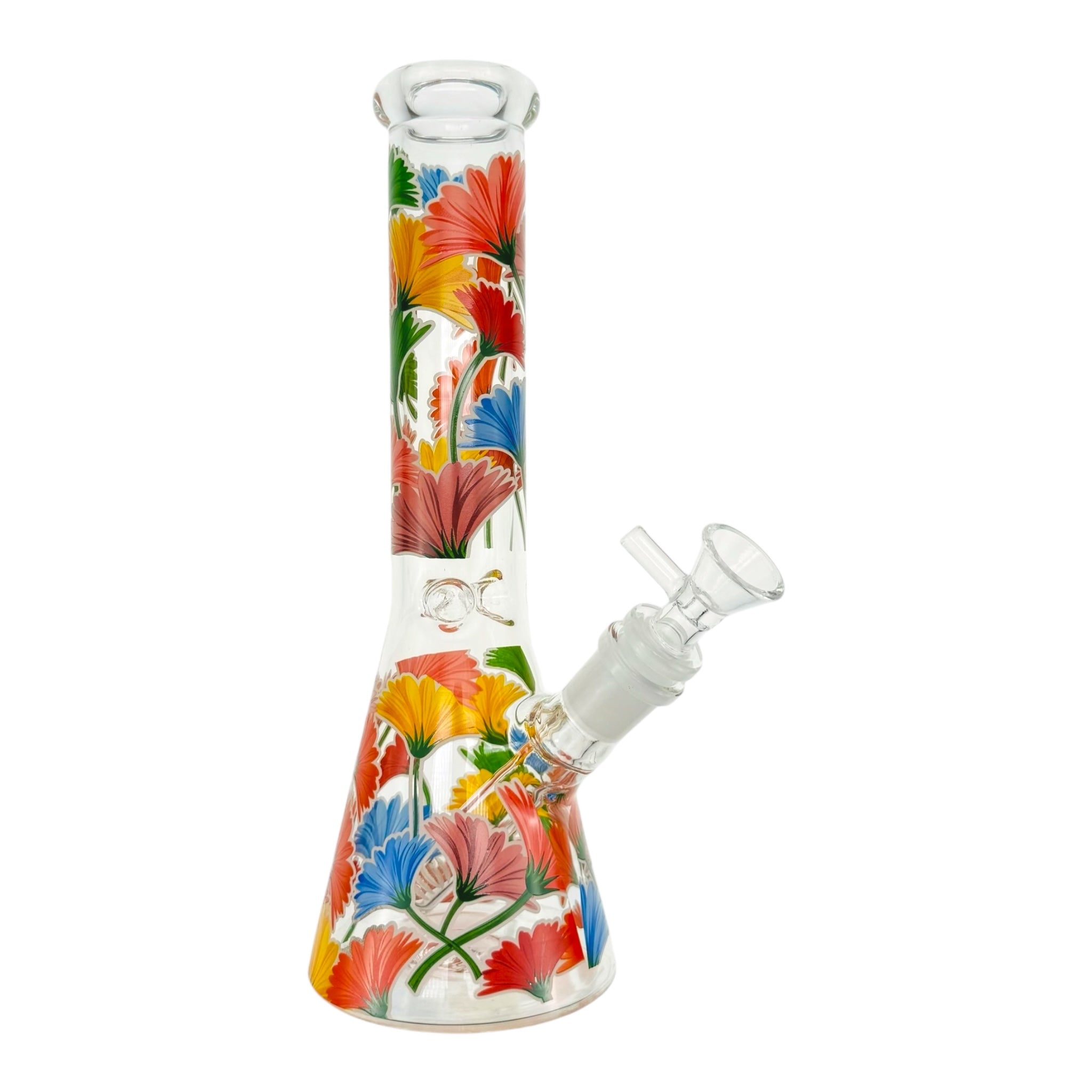 Clear Beaker Glass Bong With Flowers 10 Inch