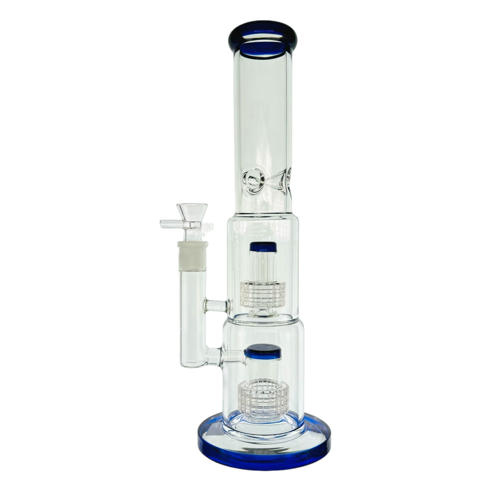 Blue Inline Bong With Dual Slit Disc Percs 14.5 Inches