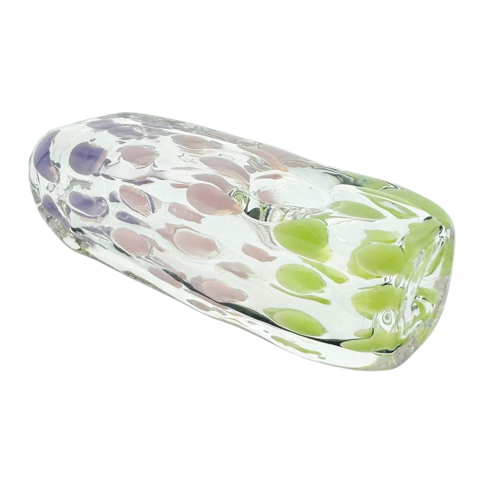 Inside Out Double Blown Purple Pink Green Dot Rectangle Glass Hand Pipe