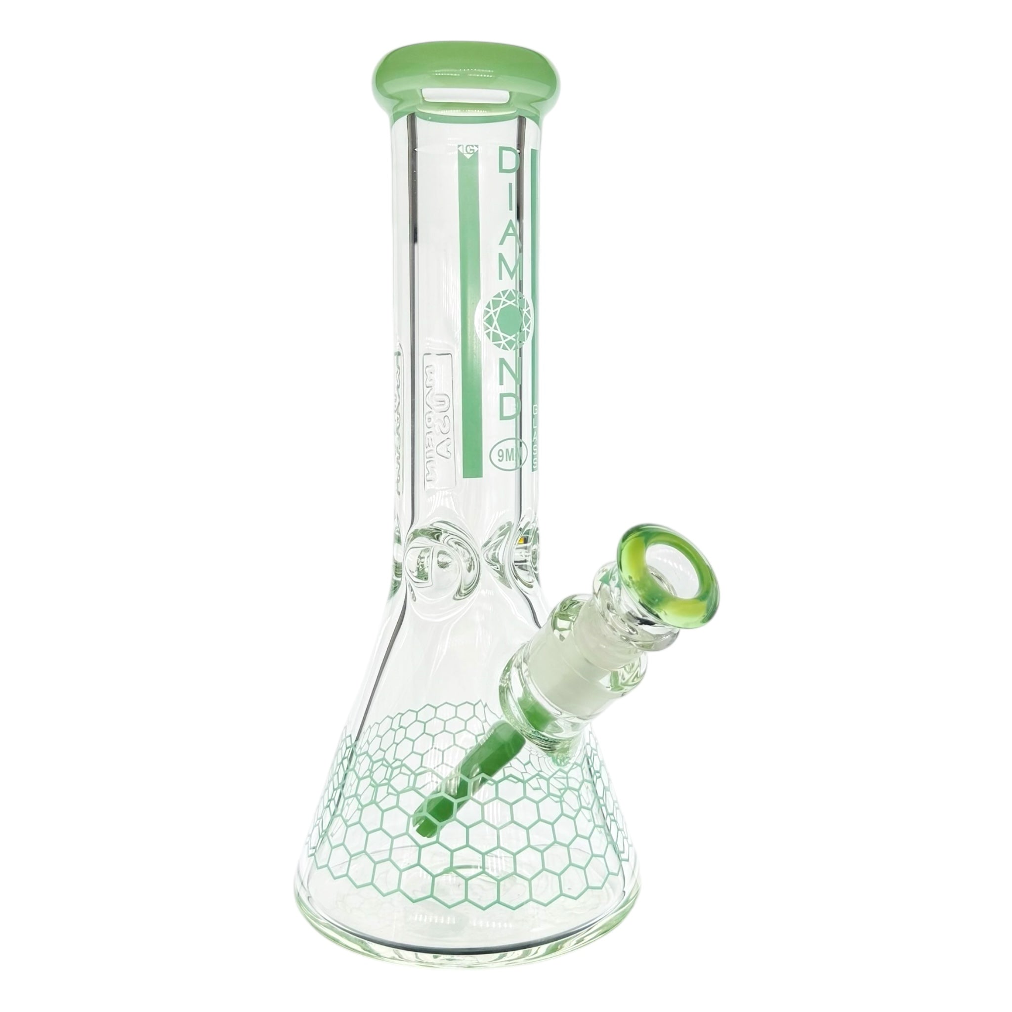 Diamond Glass  bong 12 Inch Beaker With Sea Foam Green Honeycomb 9mm Thick Glass