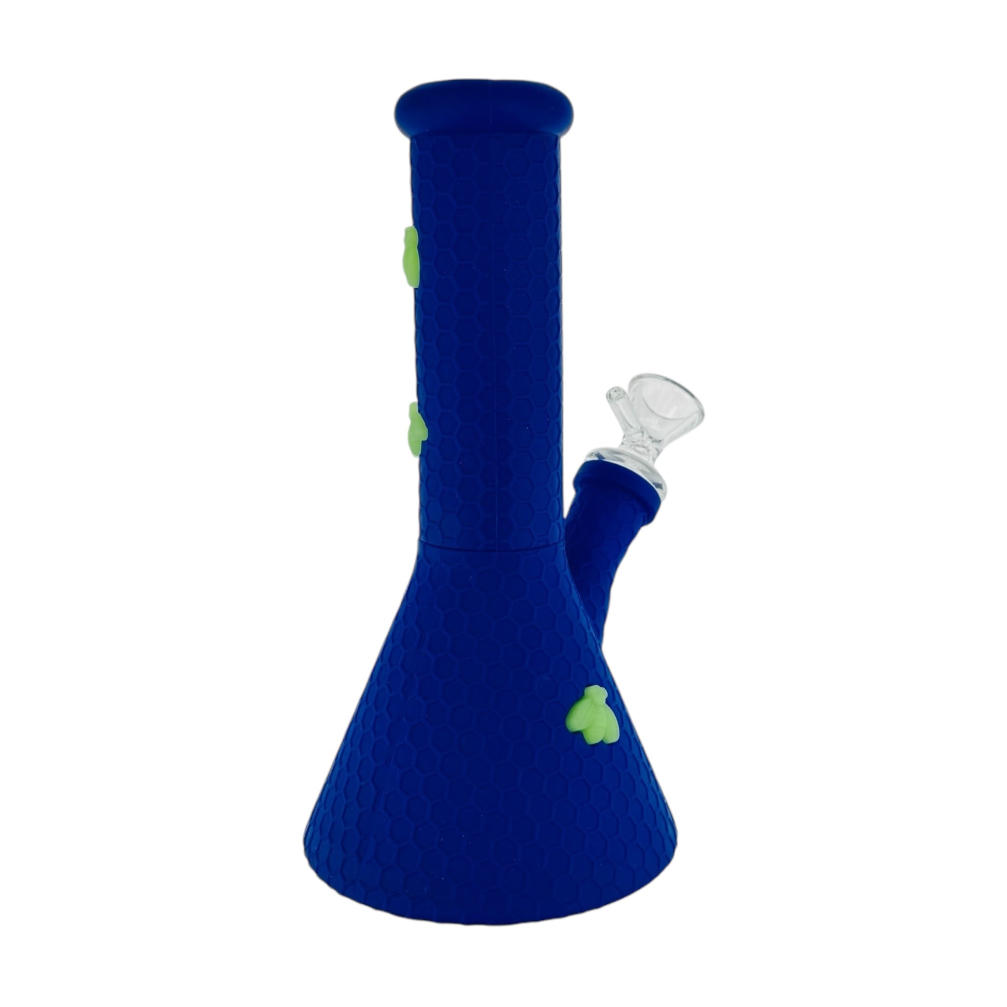 8 Inch Blue Silicone Beaker Bong With Glow In The Dark Bee